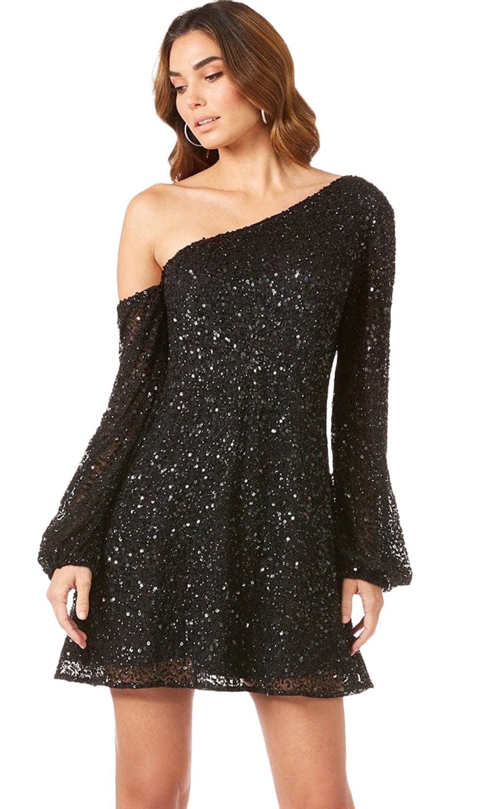 Lara Dresses 29290 Women's Asymmetrical Neckline Wrap Short Dress - Black Size 10 | Cocktail Party, Date Night & Summer Outfit