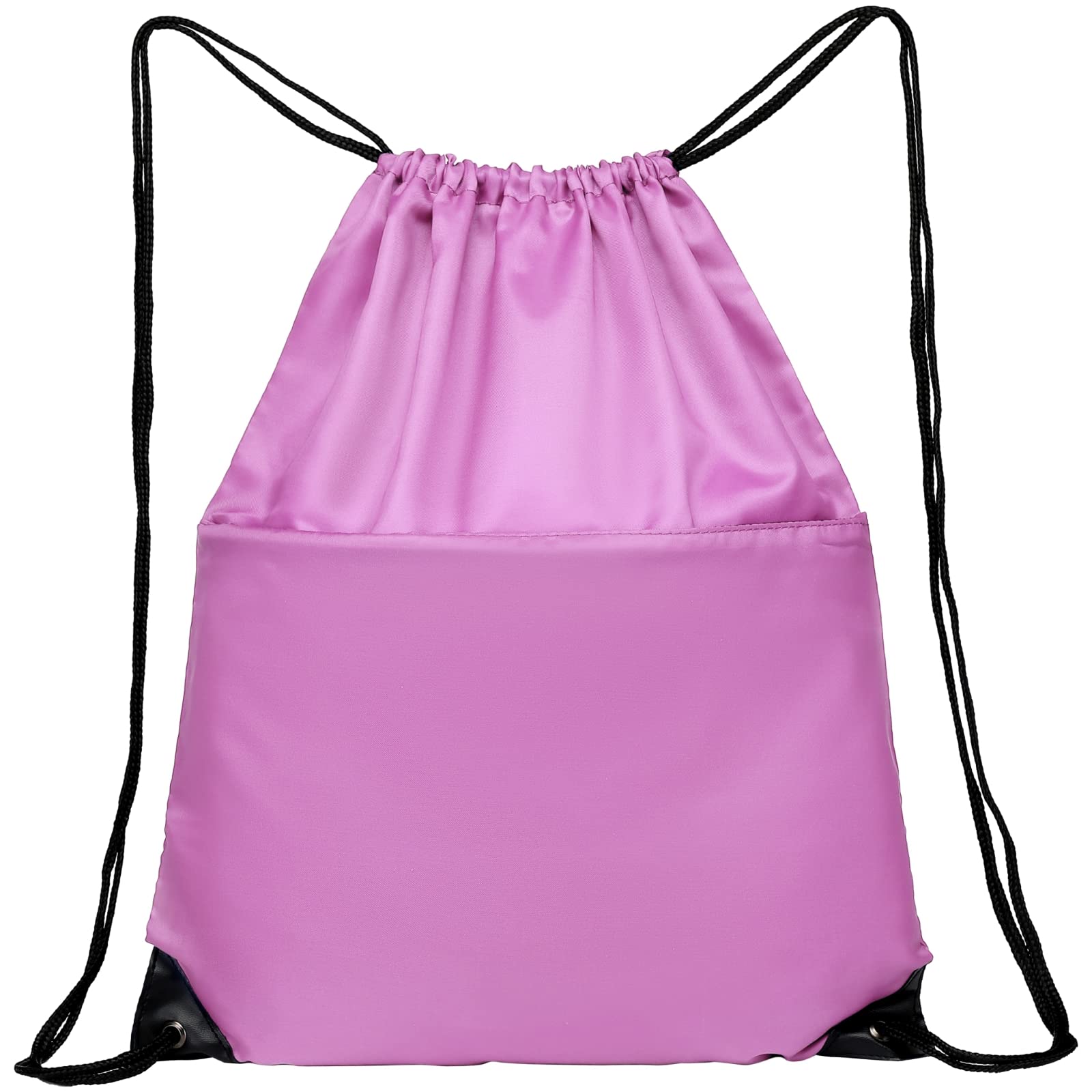 210D Nylon Drawstring Backpack with Zipper Side Pocket - Foldable Lightweight Sports Gym Tote Bag for Men & Women (Pink) - Perfect for Workouts, Travel, School & Outdoor Activities