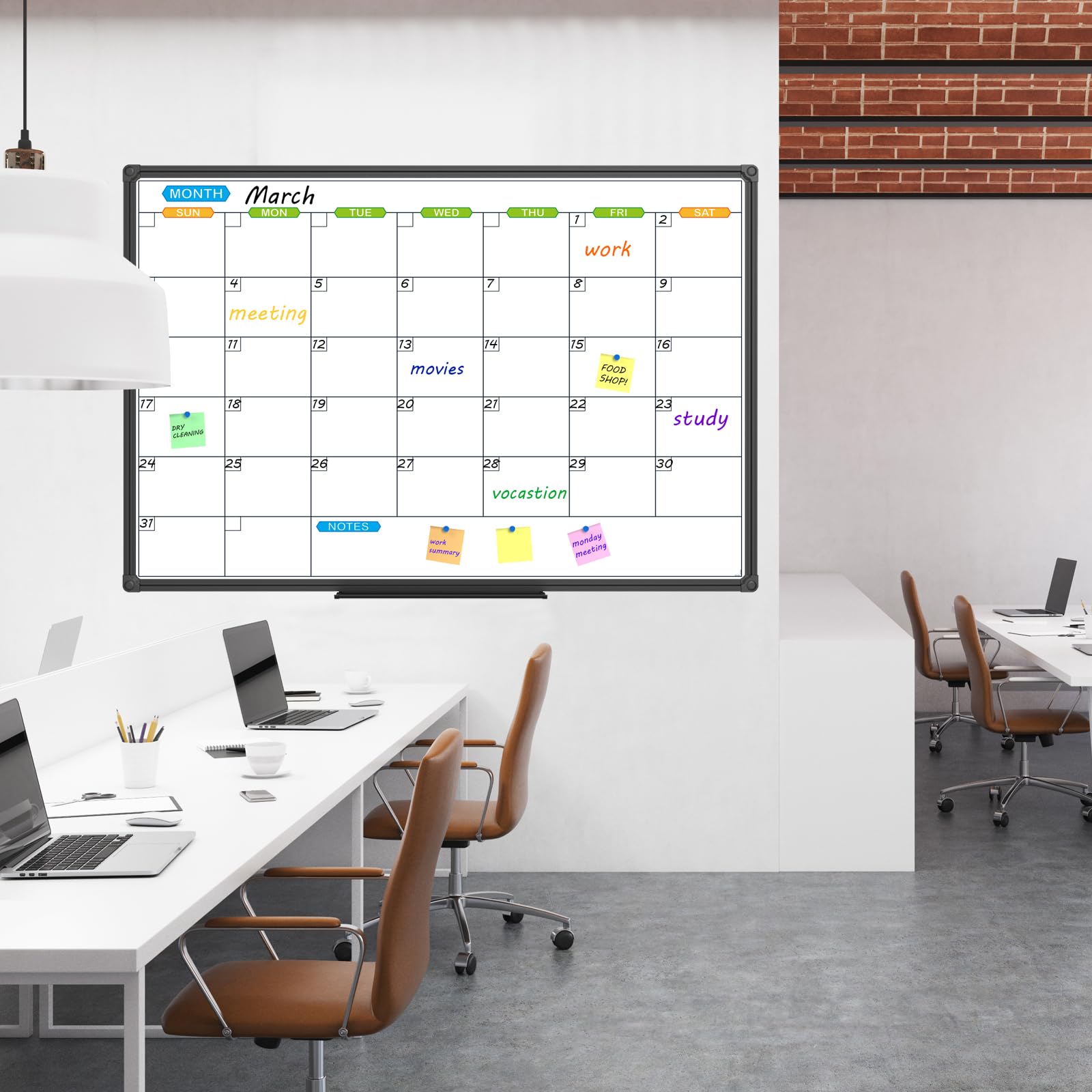 JILoffice 48 x 36 Inch Magnetic Dry Erase Calendar Whiteboard - Monthly Planner with Black Aluminum Frame for Office, Home & School - Perfect for Scheduling, Meetings & Classroom Organization
