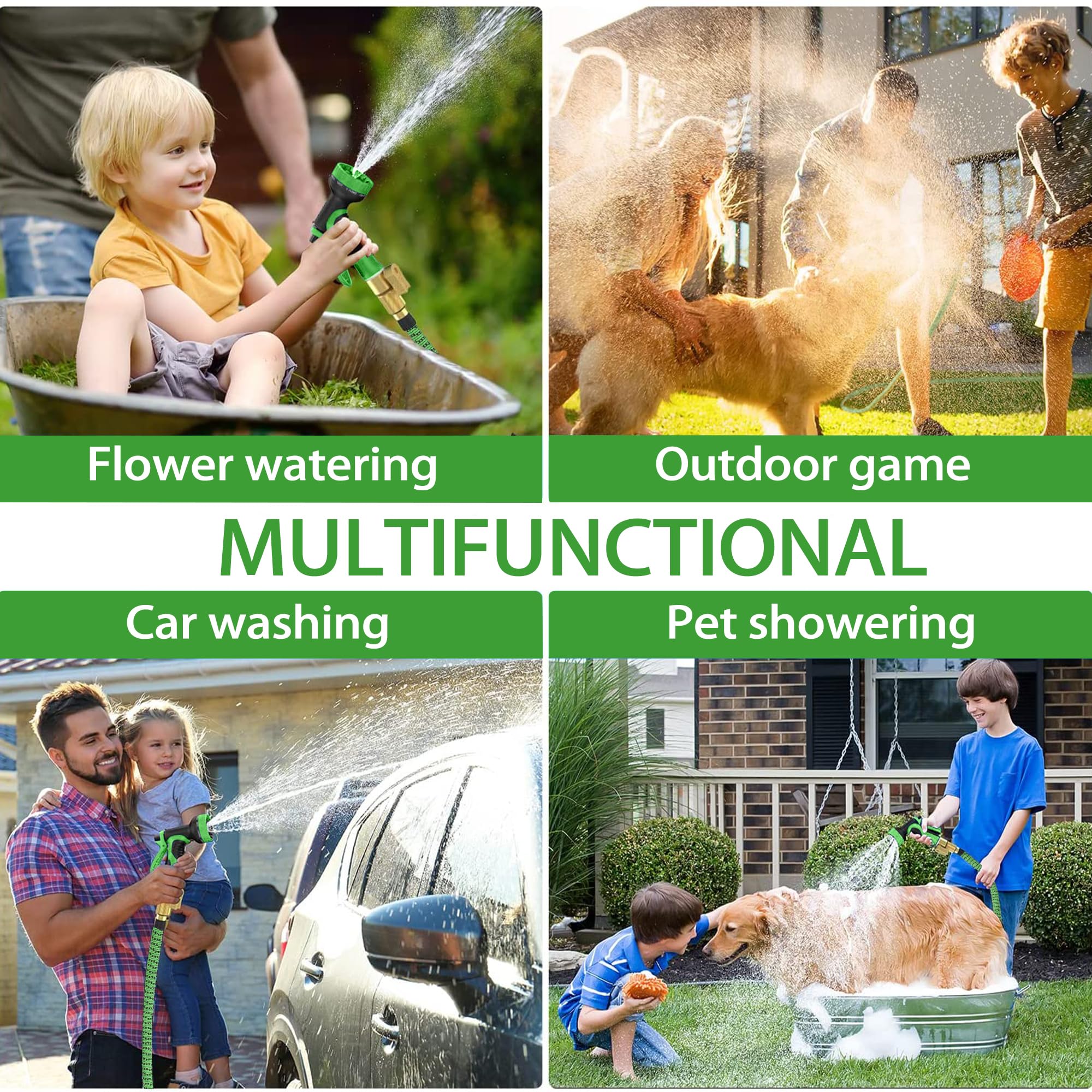 100ft Expandable Garden Hose - Lightweight, Ultra Flexible & Durable Kink-Free Expanding Water Hose for RV, Boat, Camping - Perfect for Outdoor Watering, Car Washing & Pet Cleaning (Green & Black)