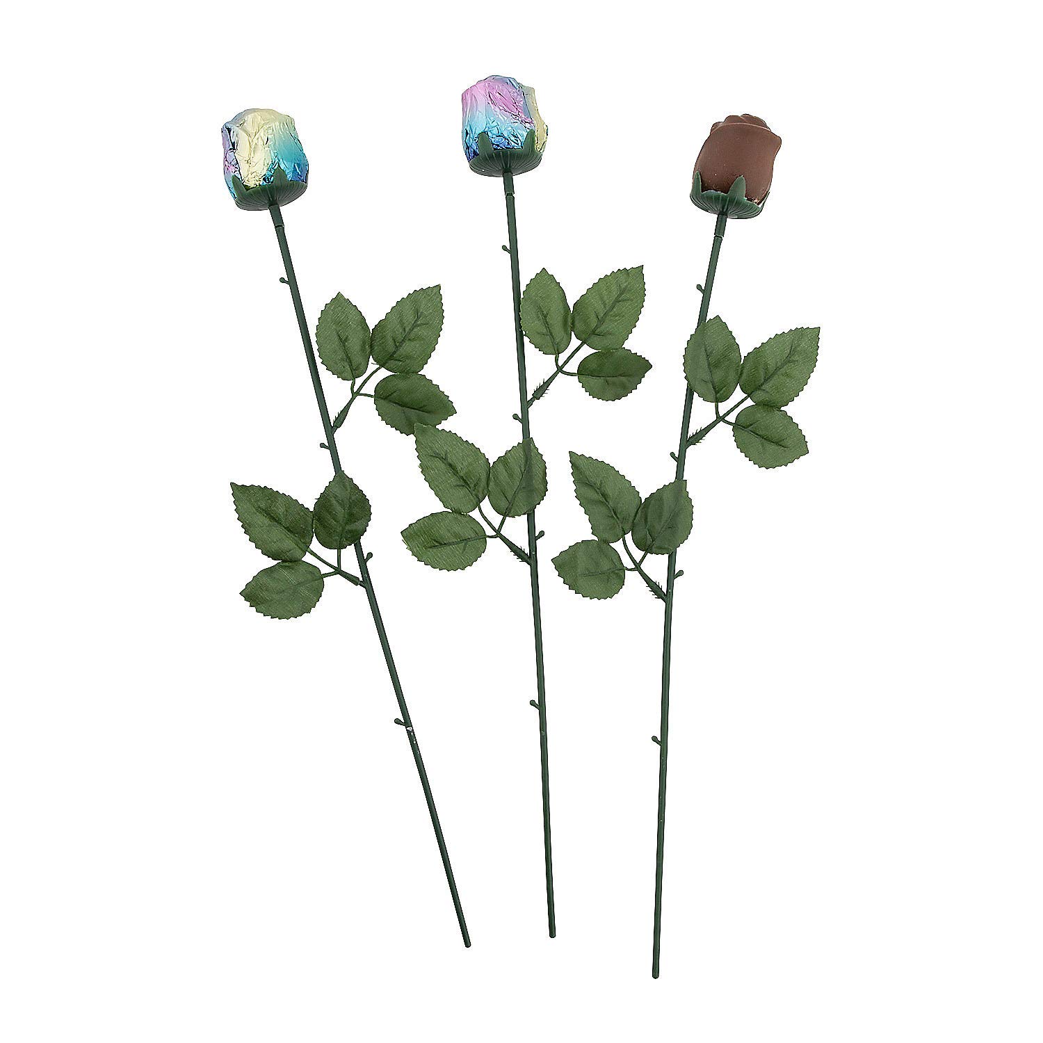 12 Pcs Iridescent Foil Wrapped Milk Chocolate Roses - 1 Dozen 14 Inch Valentine's Day Gifts for Her/Him, Anniversary, Birthday, Wedding Favors, Romantic Candy Bouquet