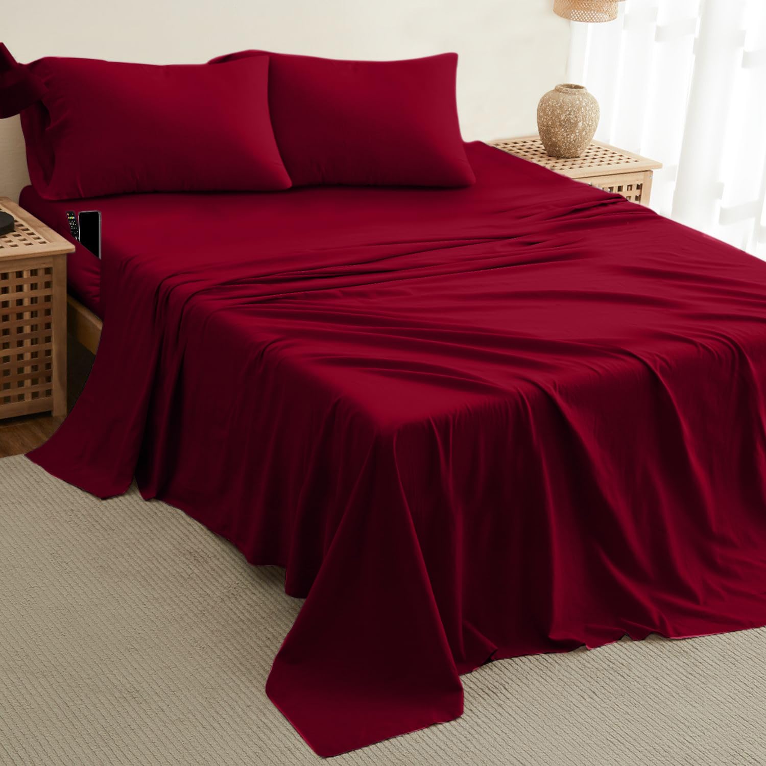 Cooling Queen Size Sheet Set - 4pc Deep Pocket Bed Sheets Up to 15