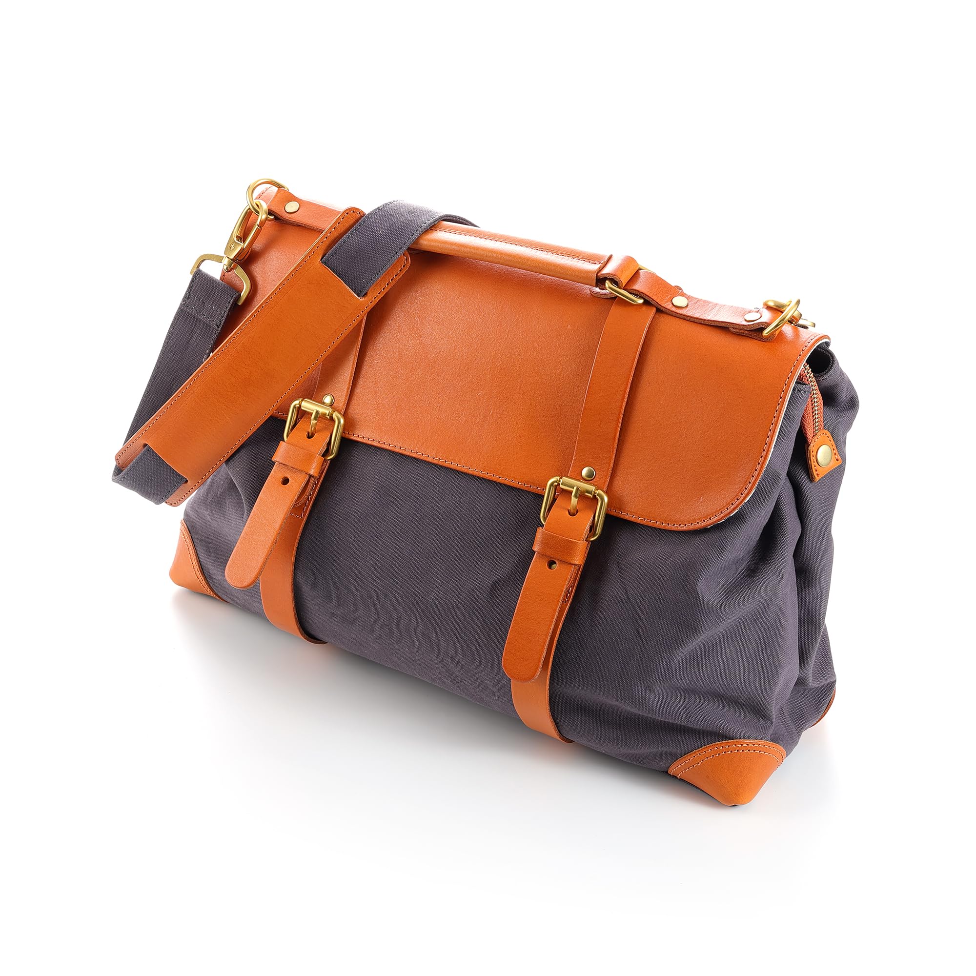 Vintage Italian Full Grain Leather & Canvas Messenger Bag for Men - Crossbody Satchel with Hand Burnished Vegetable Tanned Leather - Perfect for Work, Travel & Everyday Carry