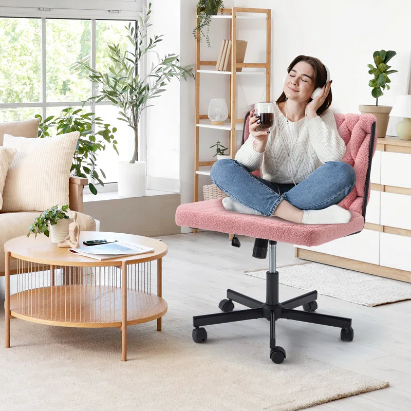 EROMMY Criss Cross Armless Rolling Chair - Height Adjustable Office Desk Chair for Work, Study & Relaxation - Pink Modern Swivel Chair for Home Office, Bedroom & Living Room (Perfect for Small Spaces & Ergonomic Comfort)