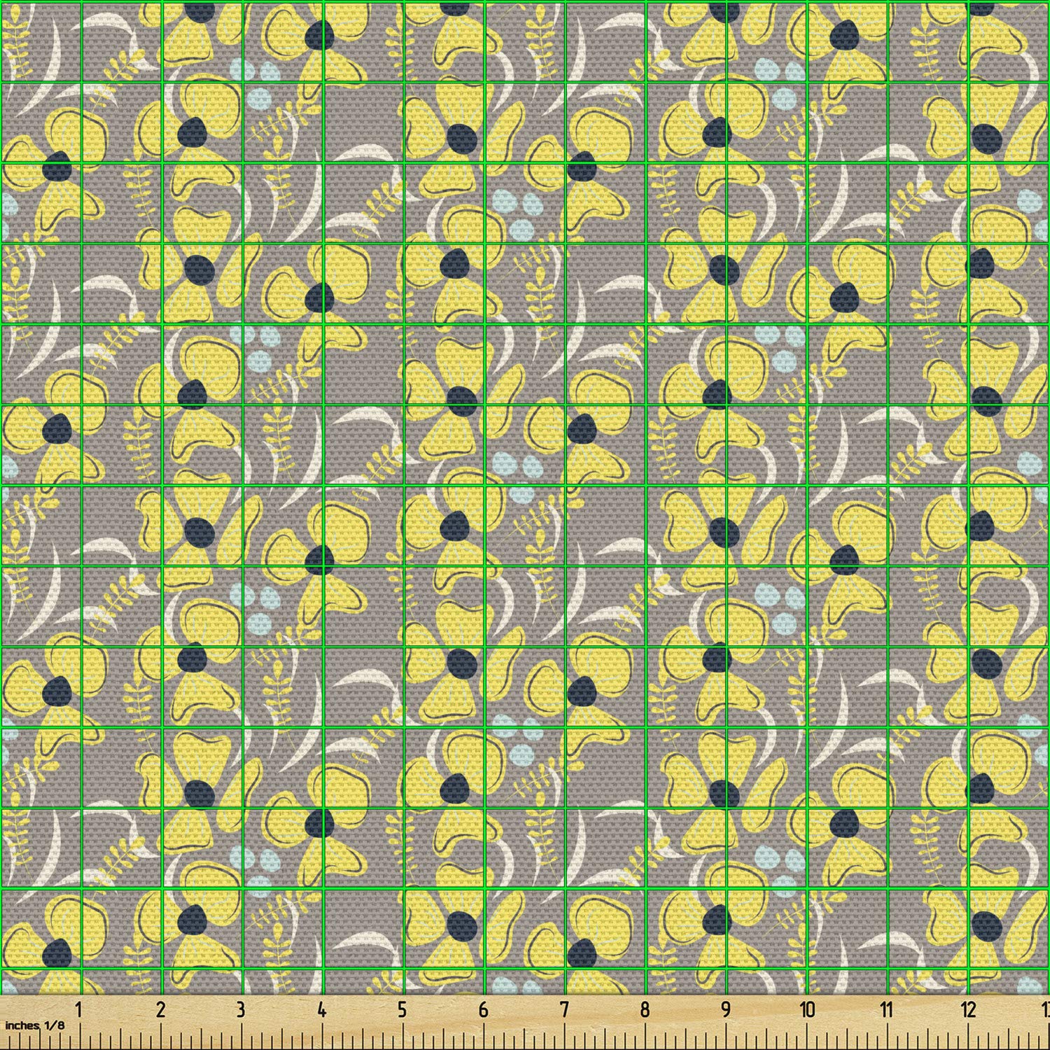 Ambesonne Taupe Fabric by The Yard - Romantic Meadow Floral Print Upholstery Fabric for Sofa, Curtains & Home Decor - 10 Yards Indigo Yellow Taupe - Perfect for DIY Projects, Crafting & Seasonal Home Accents