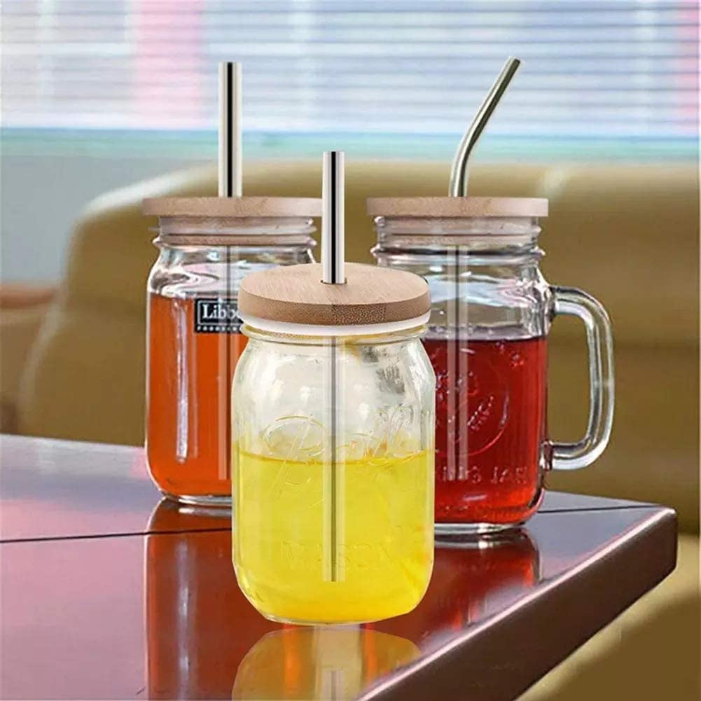 4 Pack 86mm Wide Mouth Bamboo Mason Jar Lids with Straw Hole - Reusable Leak-Proof Bamboo Caps for Glass Canning Jars - Perfect for Iced Tea, Cold Brew Coffee & Smoothie Storage