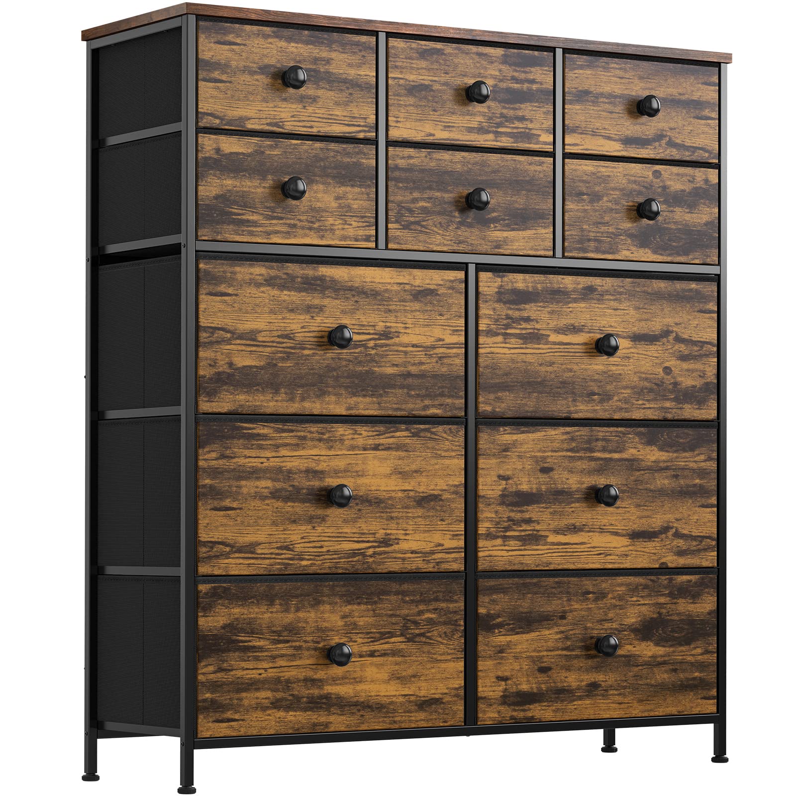 REAHOME 12-Drawer Dresser for Bedroom - Wooden Top Steel Frame Chest of Drawers, Large Capacity Storage Organizer for Living Room, Entryway & Office - Rustic Brown - Perfect for Bedroom Storage & Home Organization
