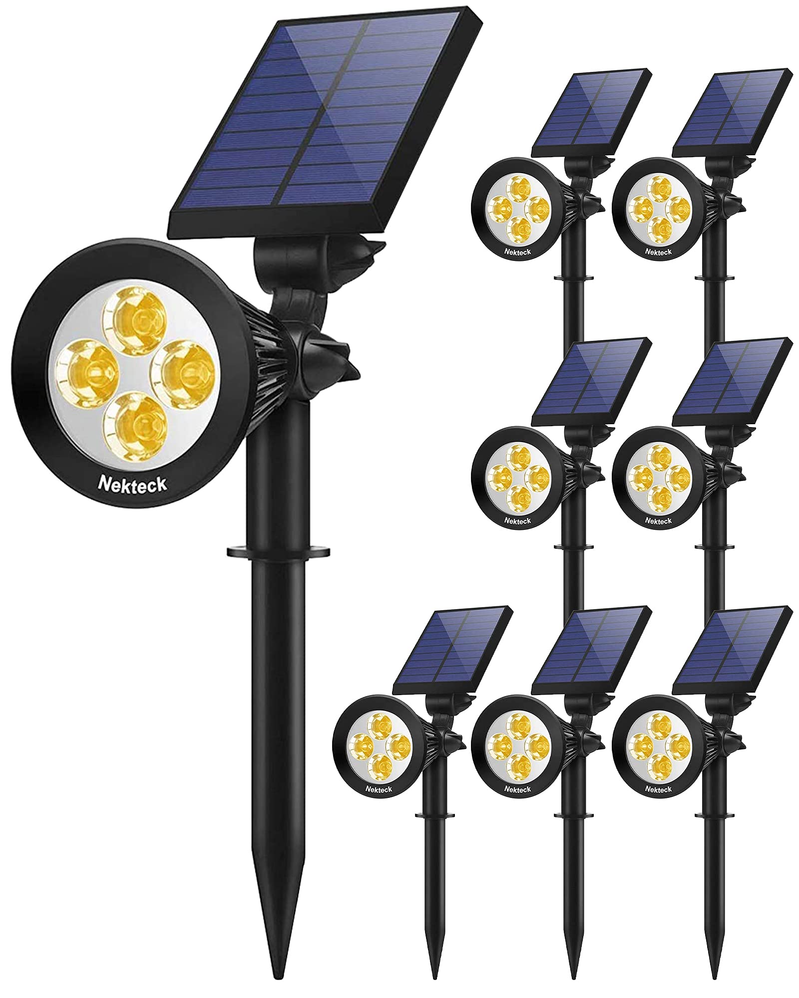 Nekteck 8 Pack Solar Spot Lights Outdoor Waterproof - 2-in-1 Solar Powered Landscape Lights with Bright/Dark Sensor, Auto On/Off - Perfect for Yard, Garden, Pathway, Driveway, Patio Lighting (Warm White)
