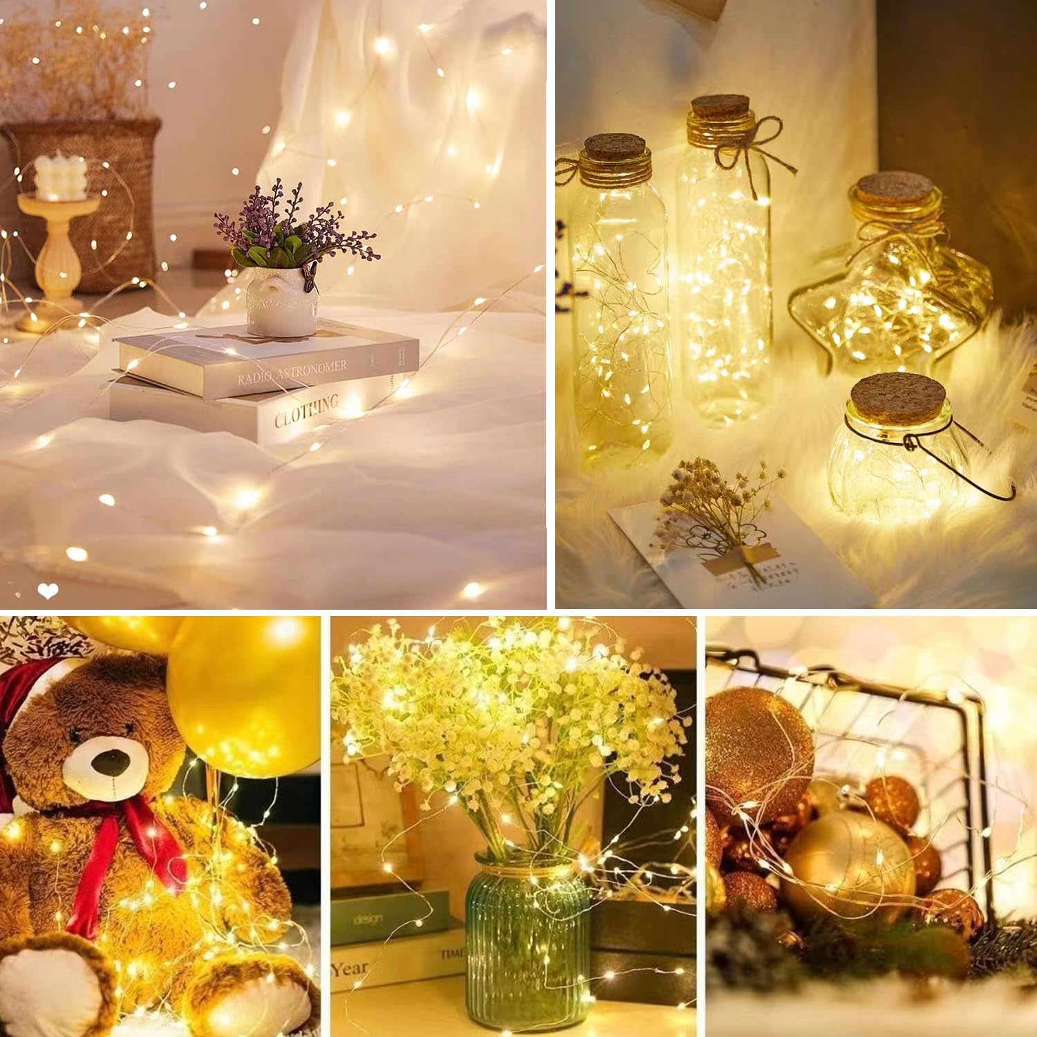 4 Pack LED Fairy Lights Battery Operated with Timer - 3M 30 LED Firefly String Lights, Warm White Copper Wire Twinkle Lights for Bedroom, Christmas, Wedding, Party, Garden & Home Decorations - Perfect for Indoor and Outdoor Decorative Lighting