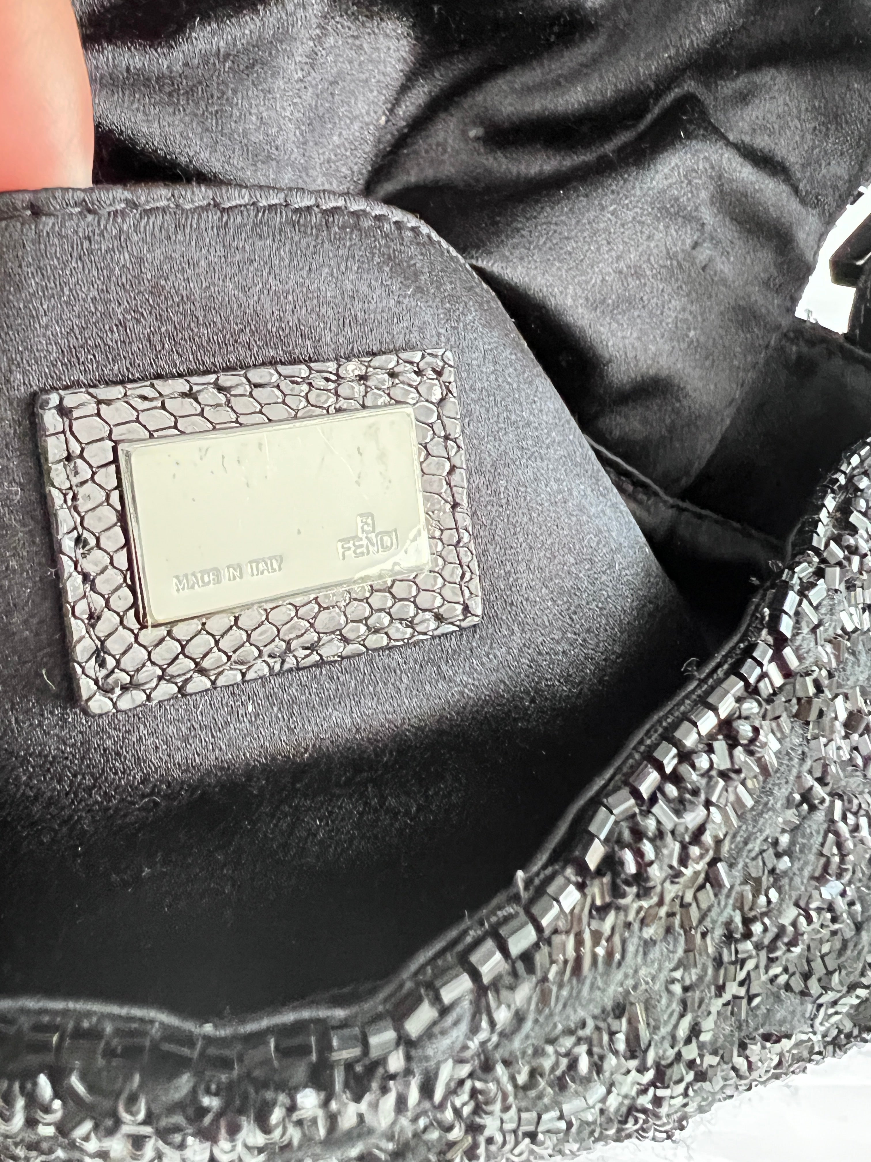Fendi Black Rose Pattern Beaded Mini Mamma Baguette Bag - Luxury Crossbody Purse for Women, Evening Parties & Special Occasions
