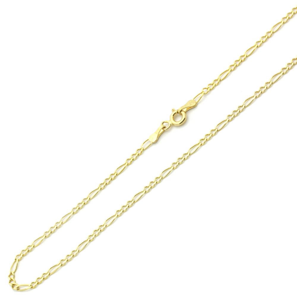 14K Solid Gold Figaro Chain Necklace for Women - 2mm Flat Link, 14-24 Inch Adjustable Length, Durable Yellow Gold Jewelry Gift for Her - Perfect for Layering, Everyday Wear & Special Occasions