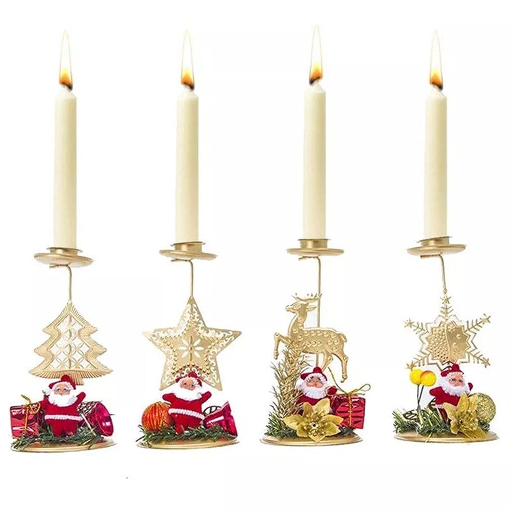 QZH Christmas Candlestick Holder - Santa Claus Snowflake Star Iron Candle Ornament for Holiday Table Decor (Gold) | Perfect for Xmas Party, Home Decoration & Gift Giving