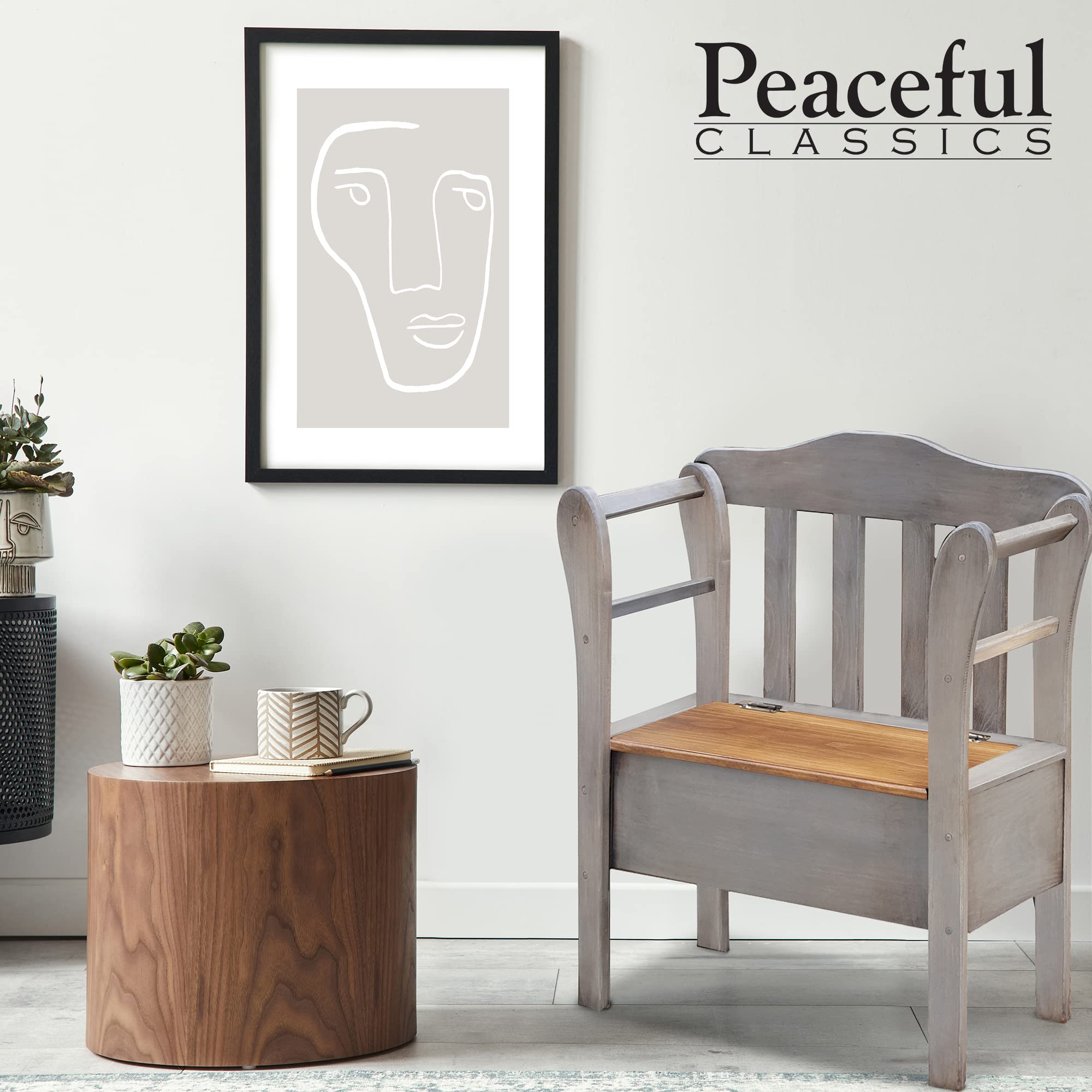 Amish Handmade Peaceful Classics Wooden Storage Bench with Pewter Finish - Entryway, Hallway, Mudroom, Farmhouse, Bedroom & Living Room Organizer | Perfect for Small Spaces, Home Decor & Entryway Seating
