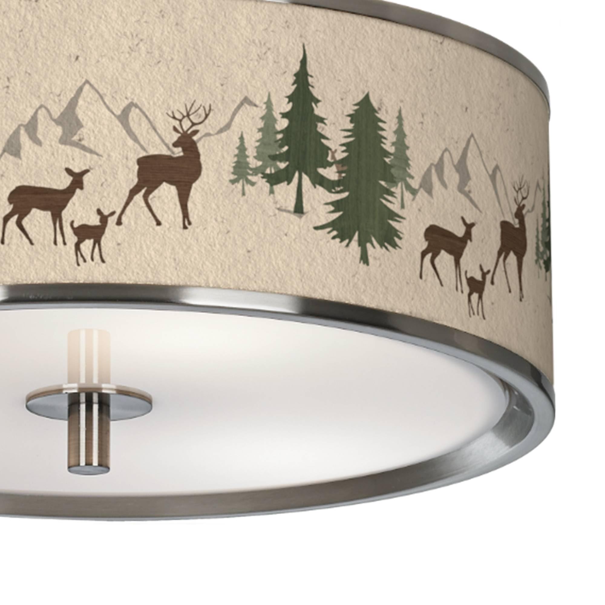 Deer Lodge 14 Inch Wide Floral Print Ceiling Light Fixture with Fabric Shade - Perfect for Bedroom, Living Room, and Dining Room Lighting