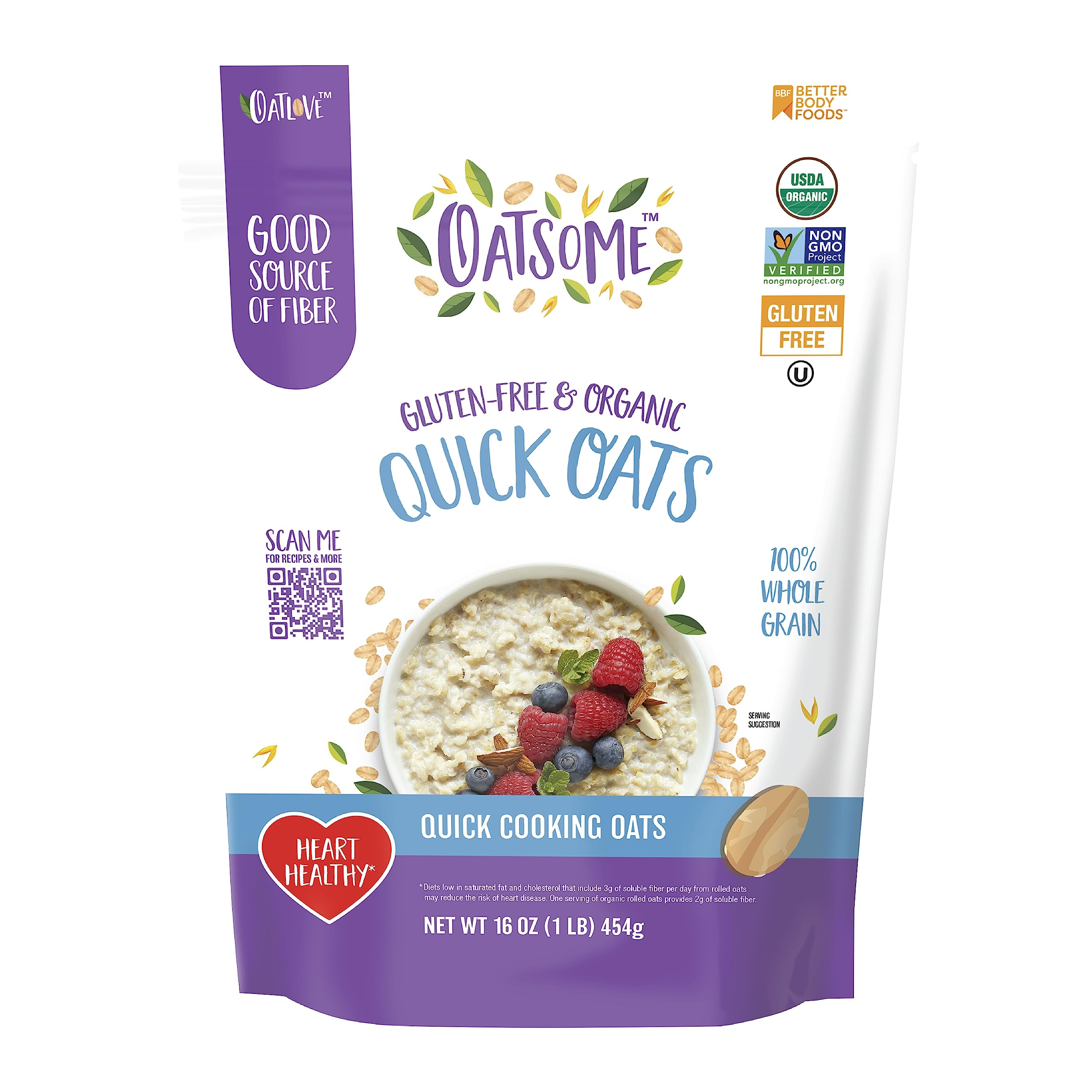 Oatsome Organic Quick Oats 1lb Bag – Gluten-Free Whole Grain Rolled Oats for Healthy Breakfast, Baking, Smoothies & Granola – Perfect for Oatmeal, Cookies, Energy Bars & Yogurt Toppings