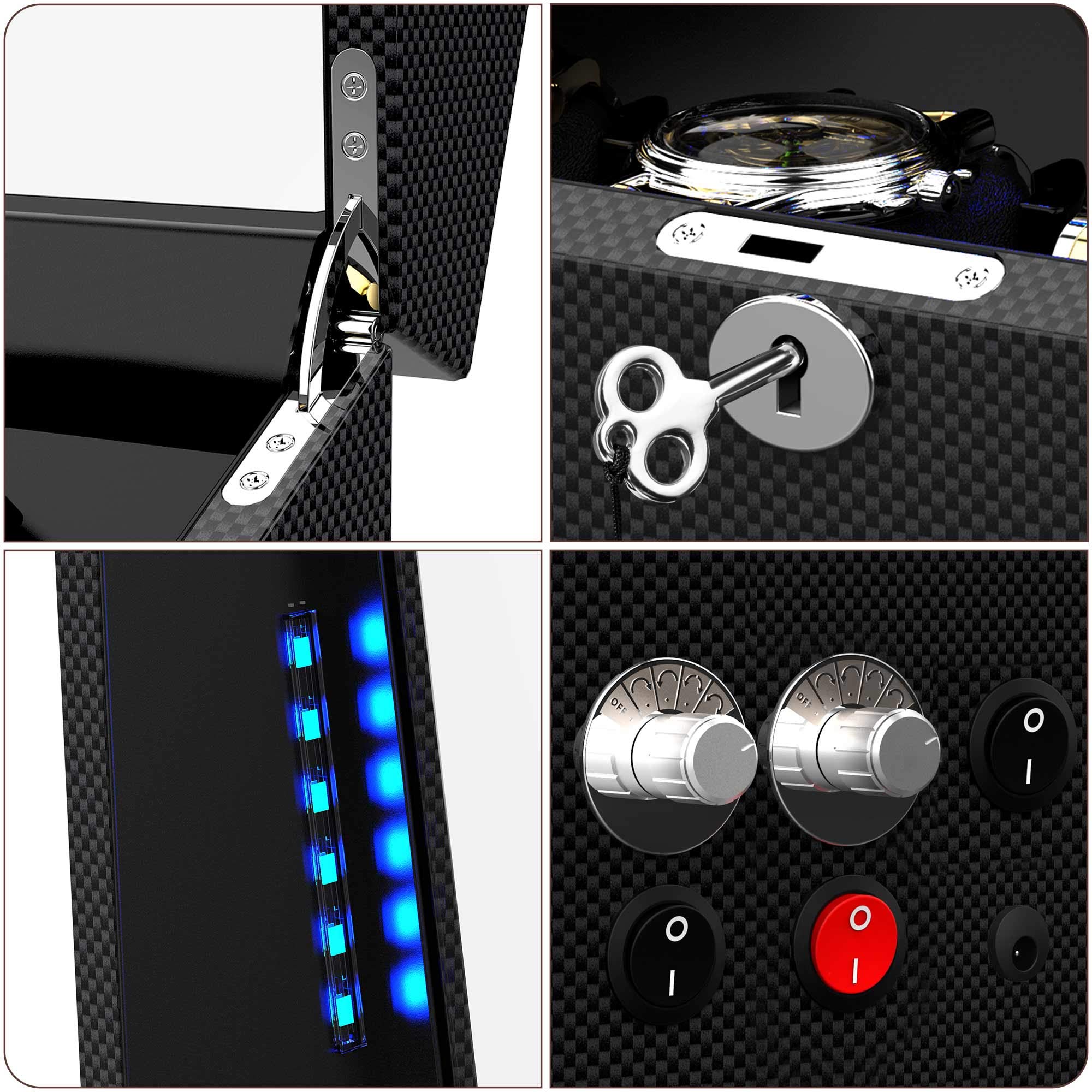 Premium 12 Automatic Watch Winder with Carbon Fiber Shell - Adjustable Watch Pillows, LED Lighting & 6 Extra Storage Slots | Perfect for Watch Collectors, Display Cases & Luxury Home Decor