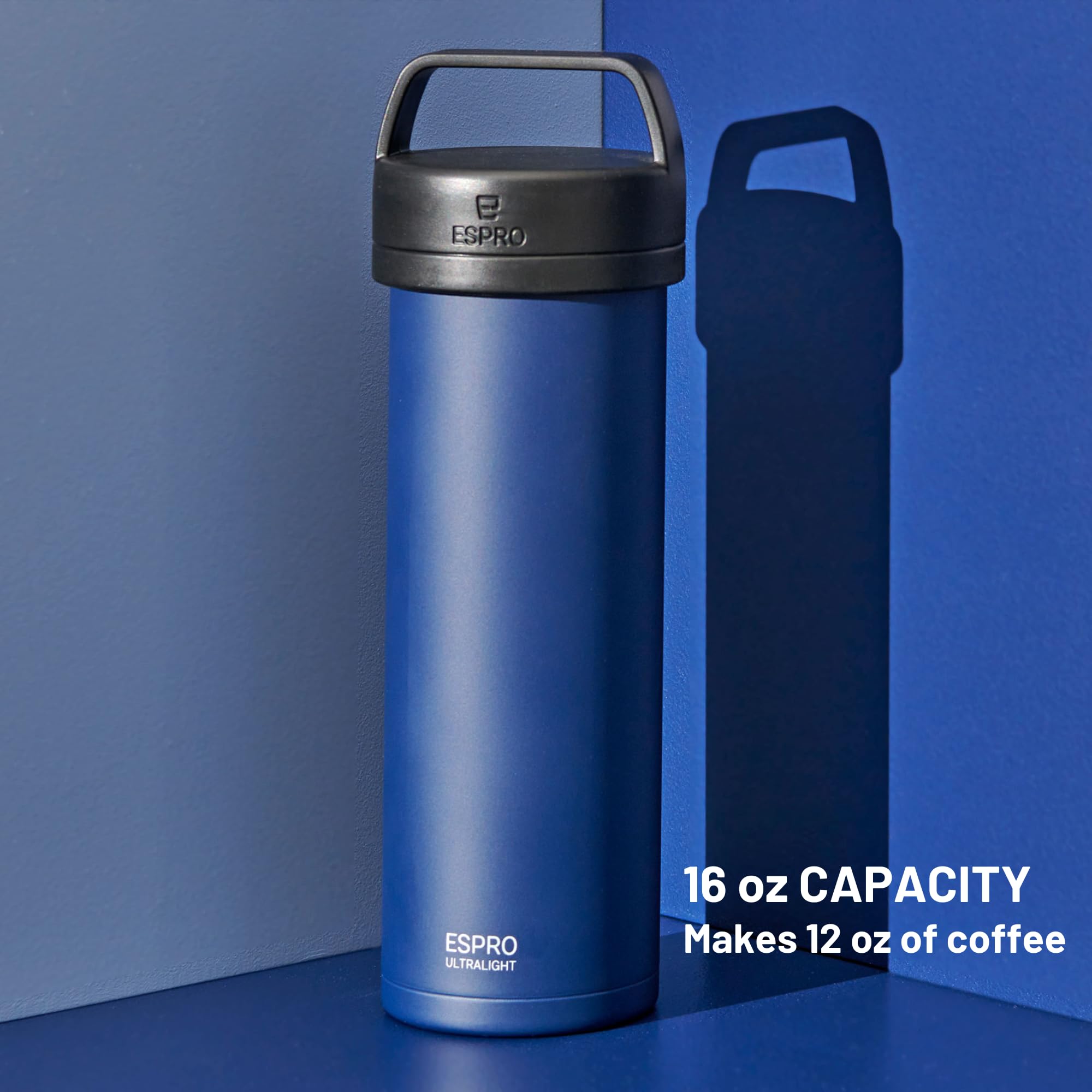 ESPRO P0 Ultralight French Press Coffee Maker - 16oz Vacuum Insulated Stainless Steel Travel Coffee Press in Aegean Blue | Perfect for Camping, Office & Outdoor Adventures