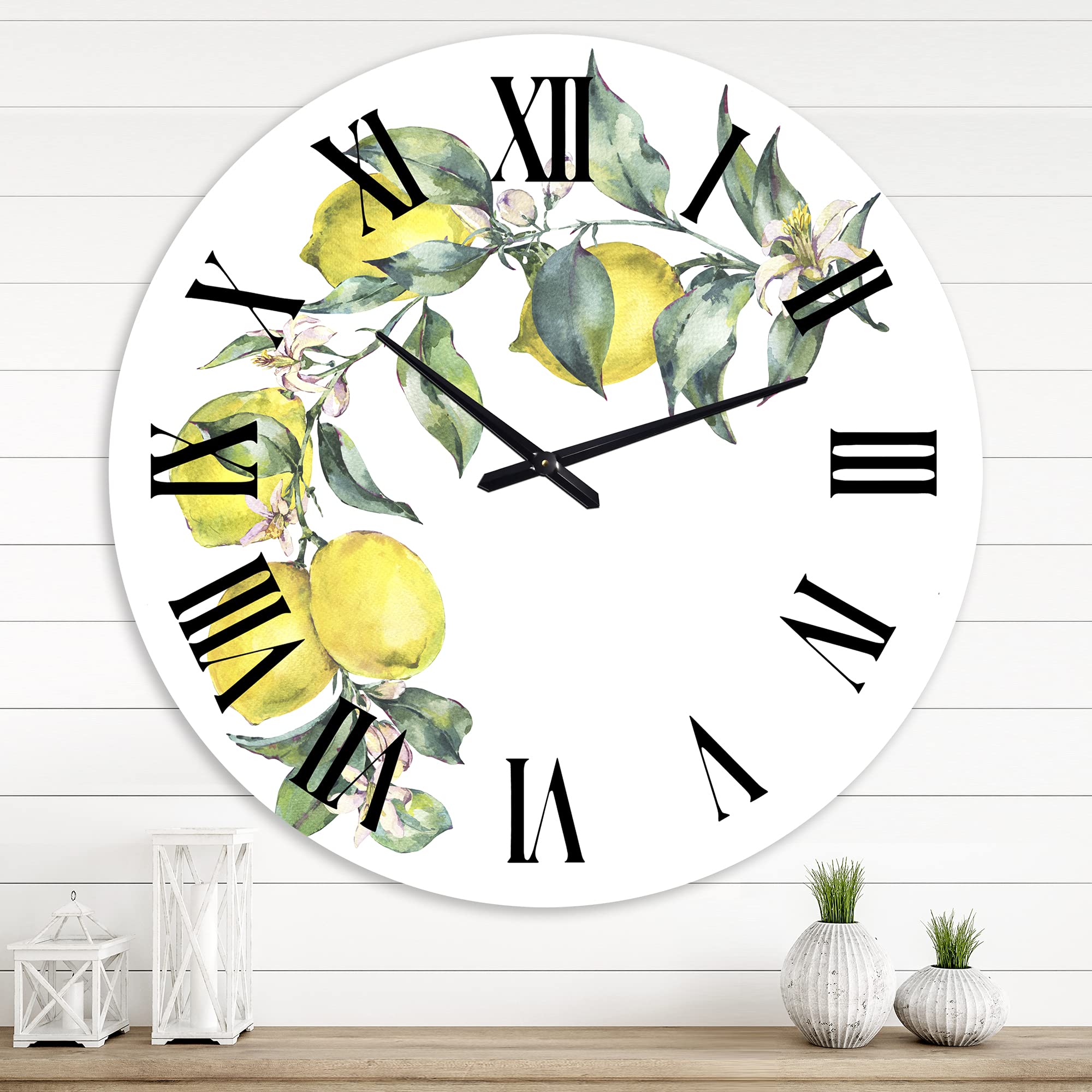 Large Tropical Wall Clock - Yellow Lemons & Leaves Design for Kitchen Decor | Perfect for Dining Room, Cafe, or Restaurant Wall Art | Durable Food & Beverage Theme Clock