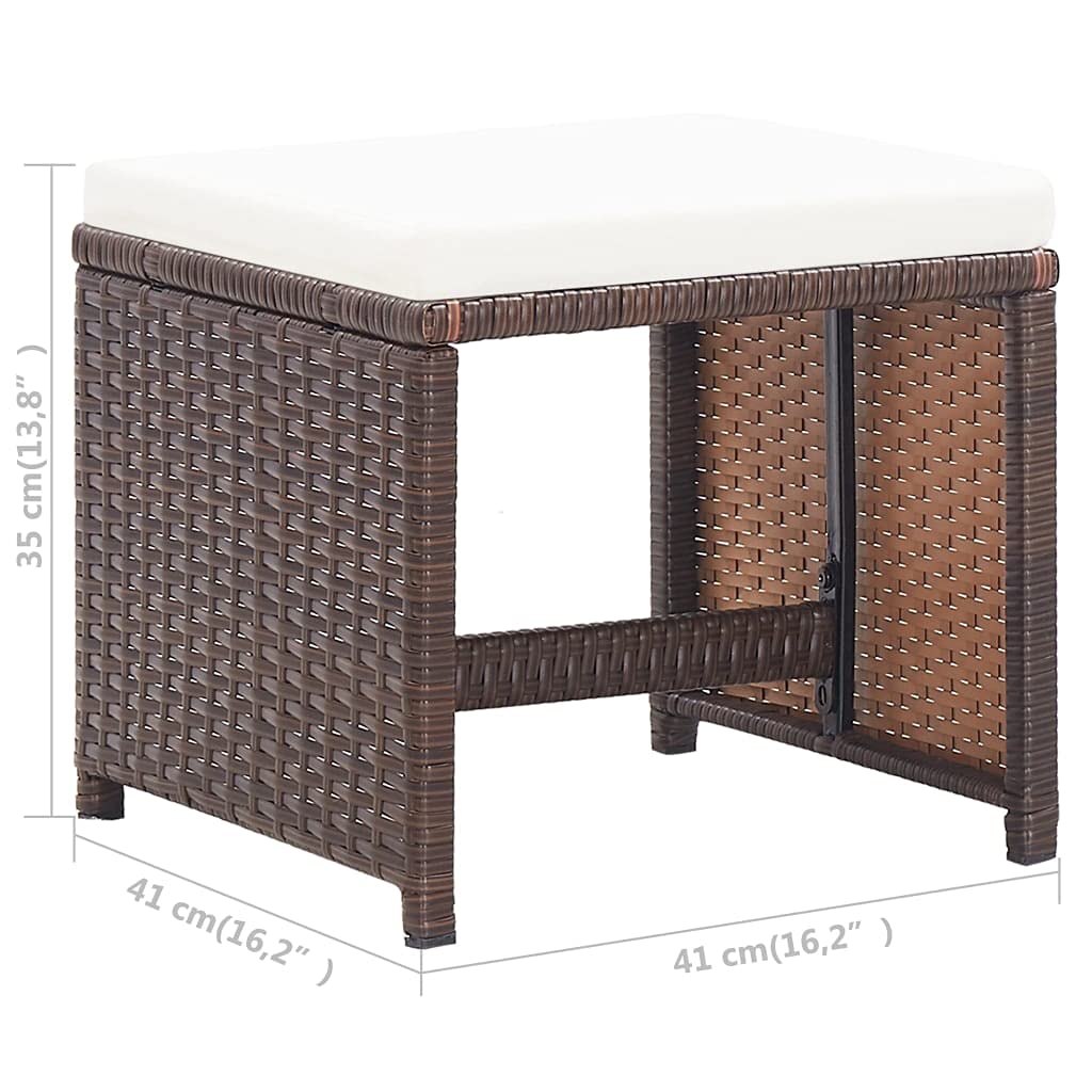 2-Piece Brown Poly Rattan Garden Stools with Cushions - Outdoor Patio, Deck, Backyard & Lawn Furniture - Perfect for Relaxing in Garden or Poolside - Fast Delivery