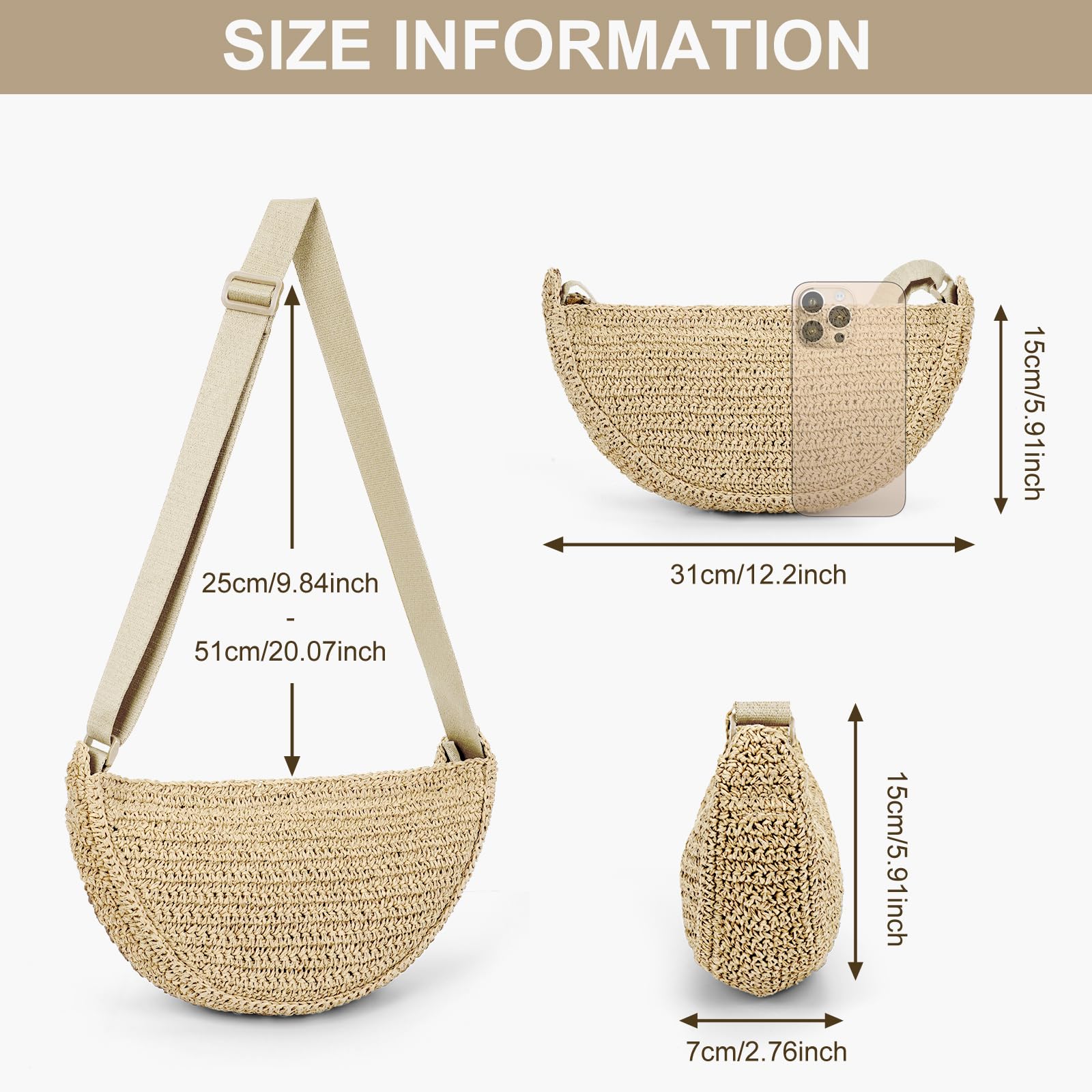 Stylish Woven Straw Crossbody Bag for Women - Handmade Crochet Shoulder Purse, Perfect for Summer 2024 Beach Outings & Vacation Accessories