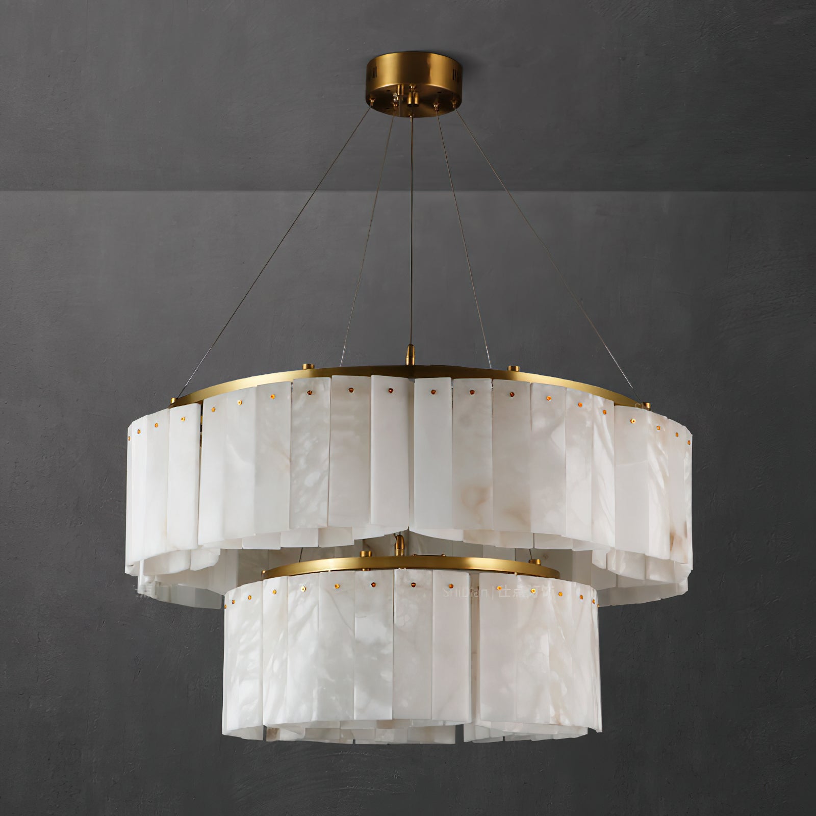 Lysander Modern Two-Tier Alabaster Chandelier - Elegant Ceiling Light Fixture for Dining Room, Living Room & Bedroom Lighting