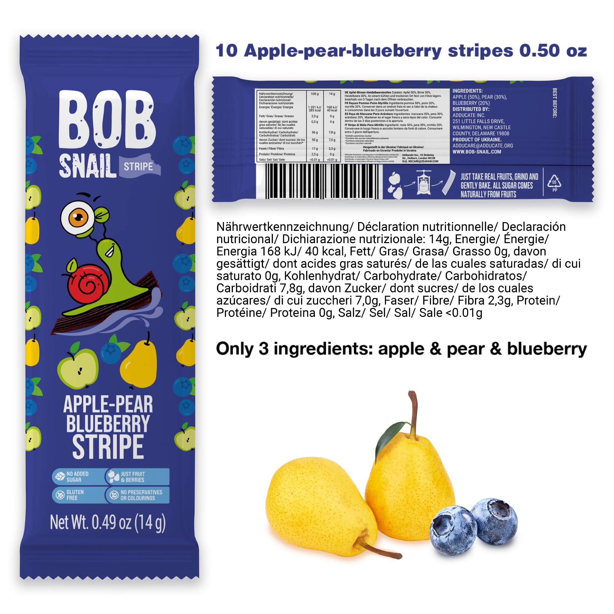 BOB SNAIL Healthy Fruit Snacks Variety Pack - 30 Individually Wrapped Natural Fruit Bars with Mango, Blueberries, Pears & Apple | Gluten-Free, Vegan, Low Carb, No Sugar Added | Perfect for School Lunches, Office Snacks & On-the-Go Nutrition