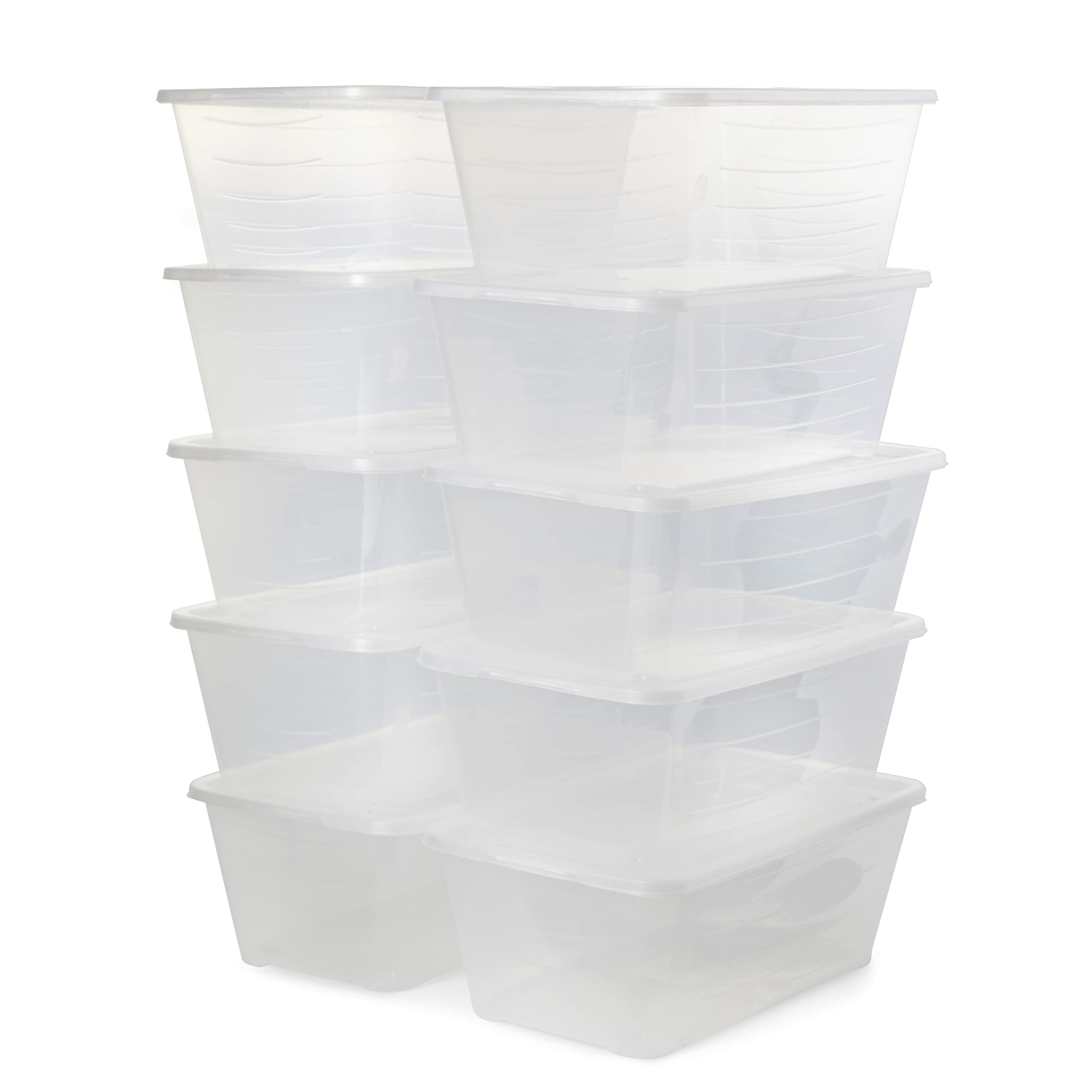 50-Pack Clear 6-Liter Plastic Storage Boxes with Lids - Stackable Shoe, Accessory & Closet Organizer for Home, Office & Travel Use