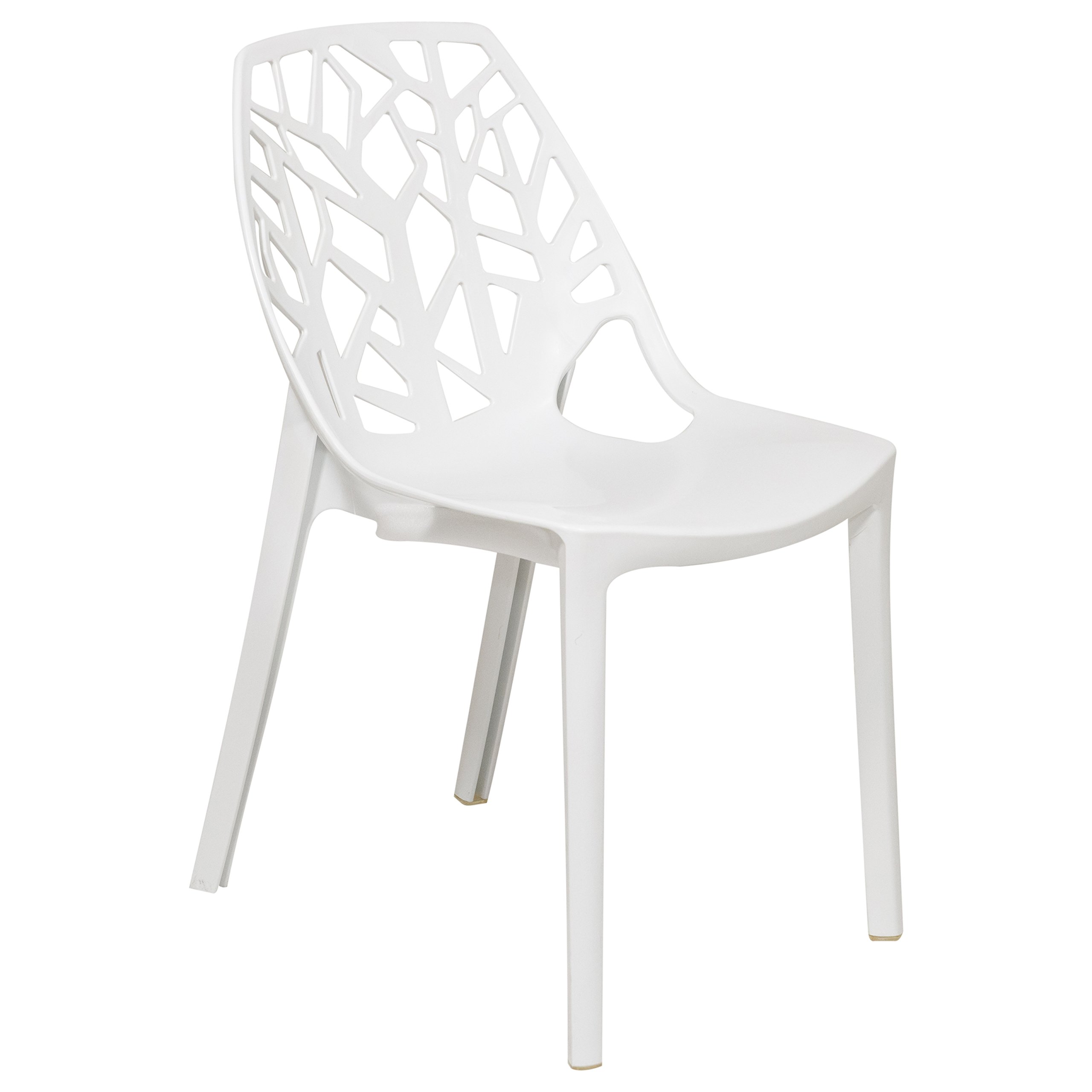 Modern Cut-Out Tree Design Dining Chairs - LeisureMod Caswell Solid White Wooden Chairs for Contemporary Dining Room, Kitchen, and Restaurant Decor