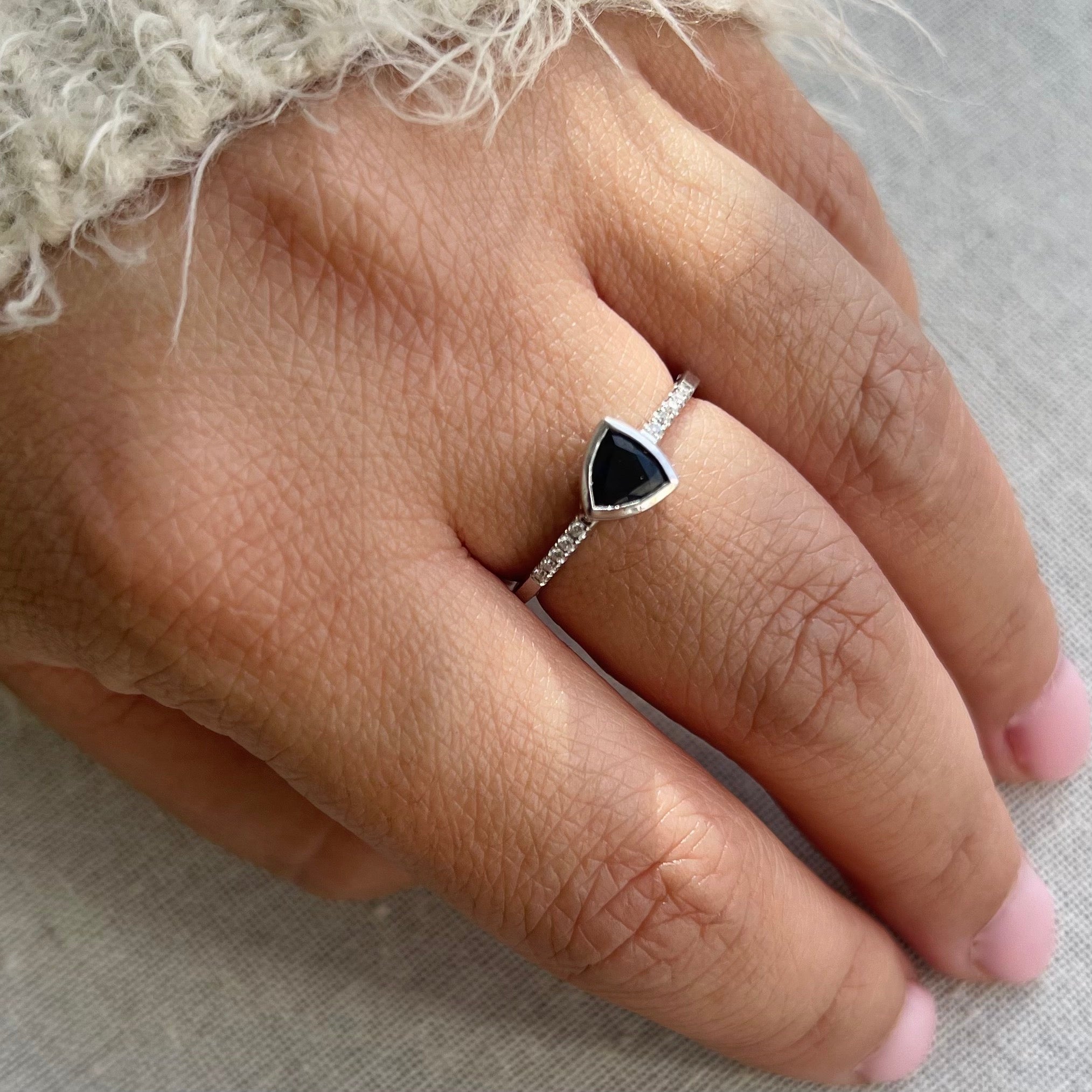 Exquisite Trillion Cut Sapphire and Diamond Ring in 14K White Gold - Perfect for Engagement, Anniversary & Special Occasions