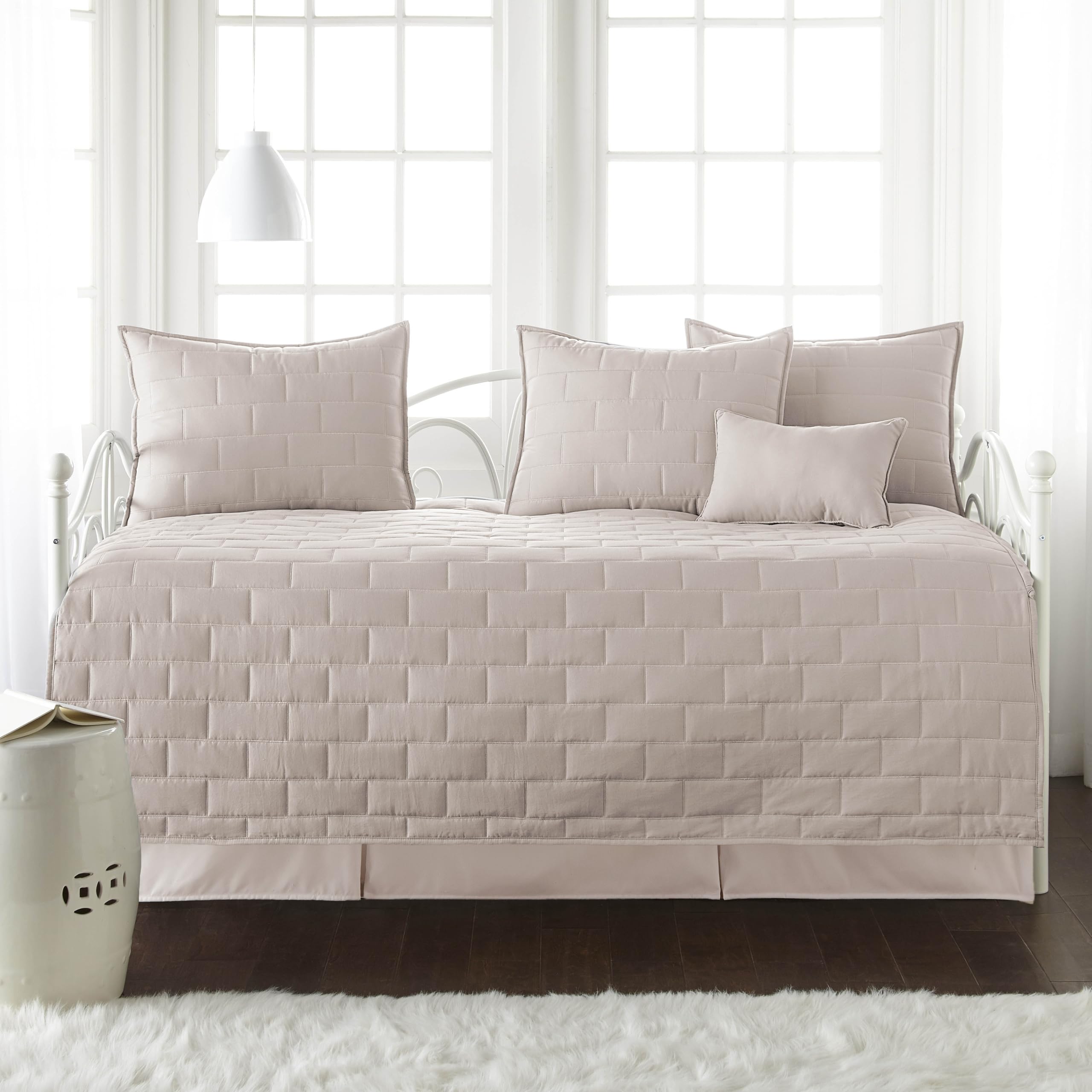 Southshore Fine Living 6-Piece Twin Daybed Comforter Set - Includes Daybed Cover, 3 Pillow Shams, Bed Skirt & Throw Pillow - Brickyard Bone Color - Perfect for Guest Rooms, Dorm Rooms & Cozy Reading Nooks