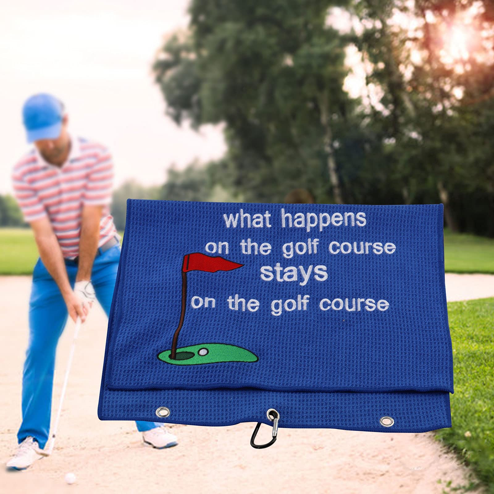 Premium Embroidered Golf Towel - Microfiber Waffle Design with Secure Clip - Funny Golf Gift for Men & Women - Perfect for Golf Courses, Driving Ranges & Sports Events