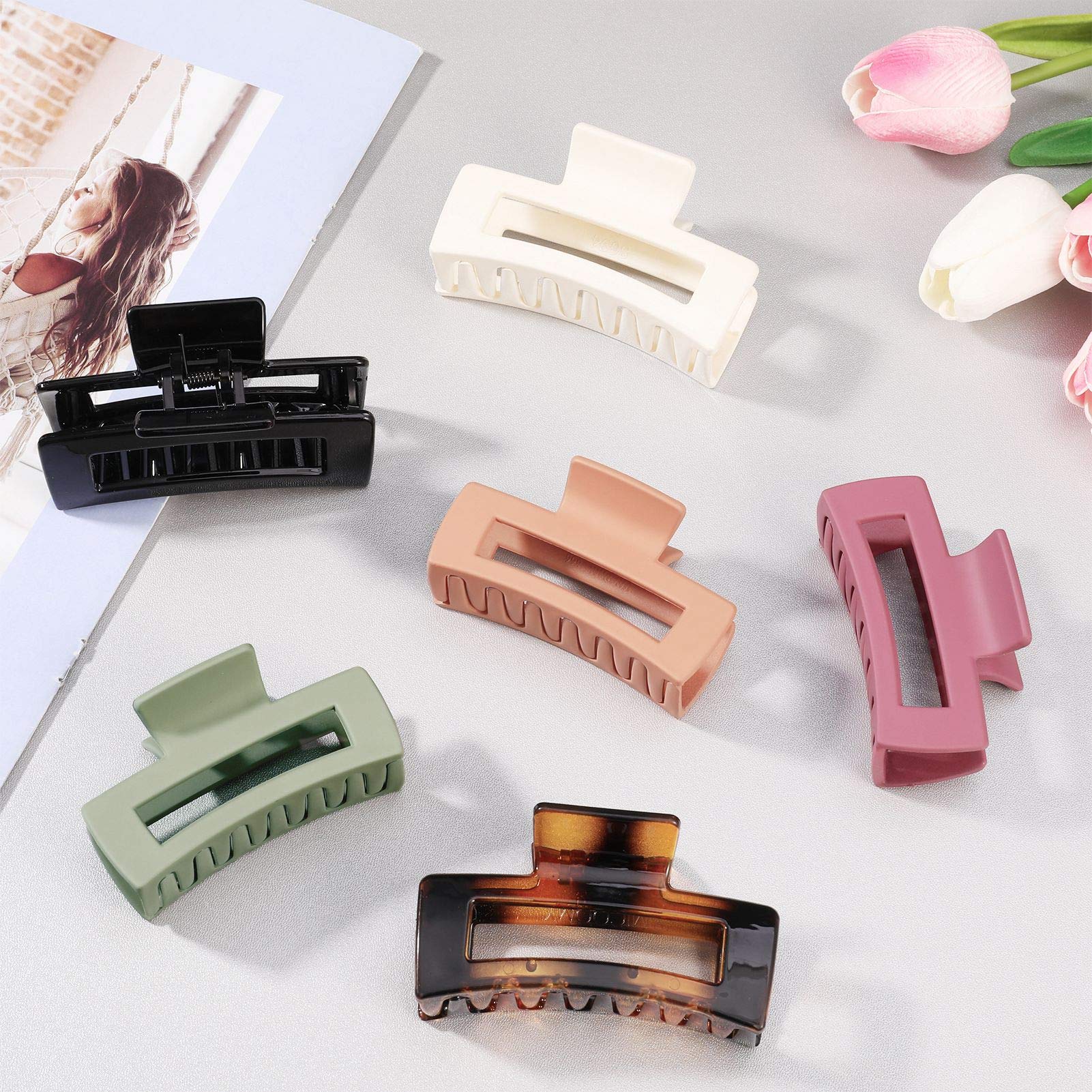FANTESI 6 Pack Large Non-Slip Hair Clips - Matte Big Claw Jaw Clips for Women & Girls | Perfect for Thick Hair, Ponytails, and Updos