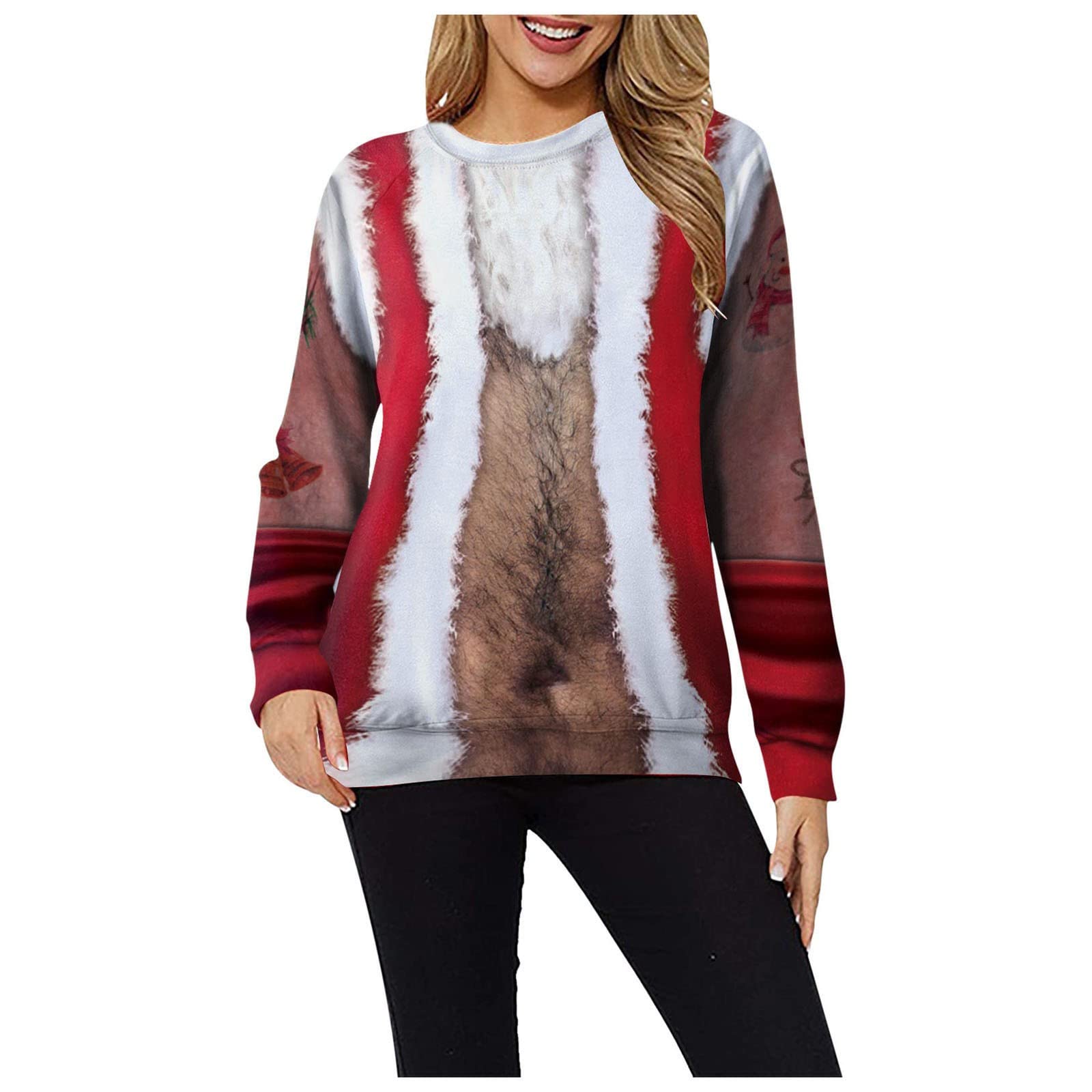 Women's Christmas Long-Sleeve Funny Print Pullover Sweatshirt - Cozy Holiday Zipper Hoodie for Winter Parties & Casual Outings