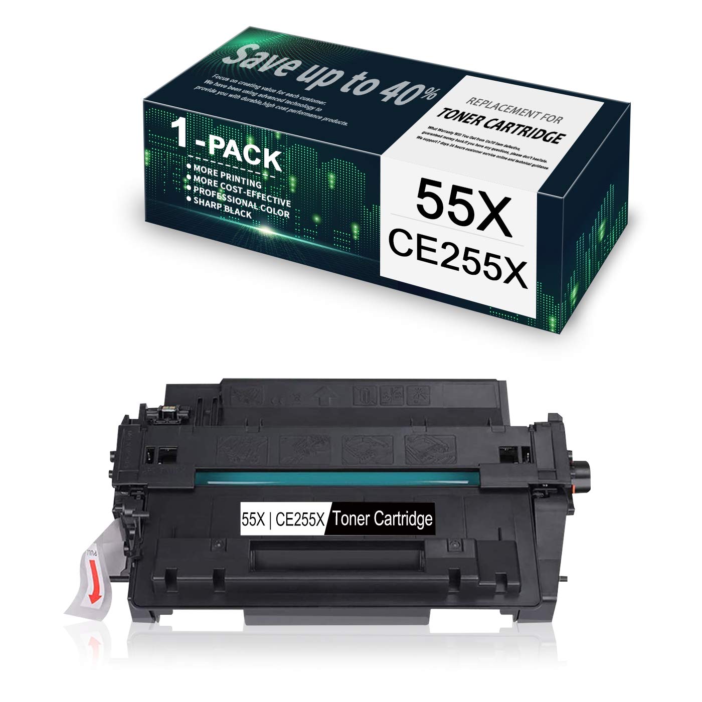 1-Pack Black CE255X Compatible Toner Cartridge Replacement for HP LaserJet P3015 Series & Pro MFP M521/M525 Printers | High-Yield Printing for Office & Home Use