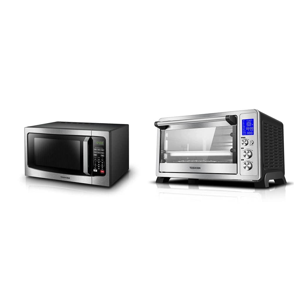 Toshiba AC25CEW-SS 6-Slice Digital Toaster Oven & EM131A5C-SS Smart Sensor Microwave Oven Combo - Perfect for Small Kitchens, Dorms, and Apartments