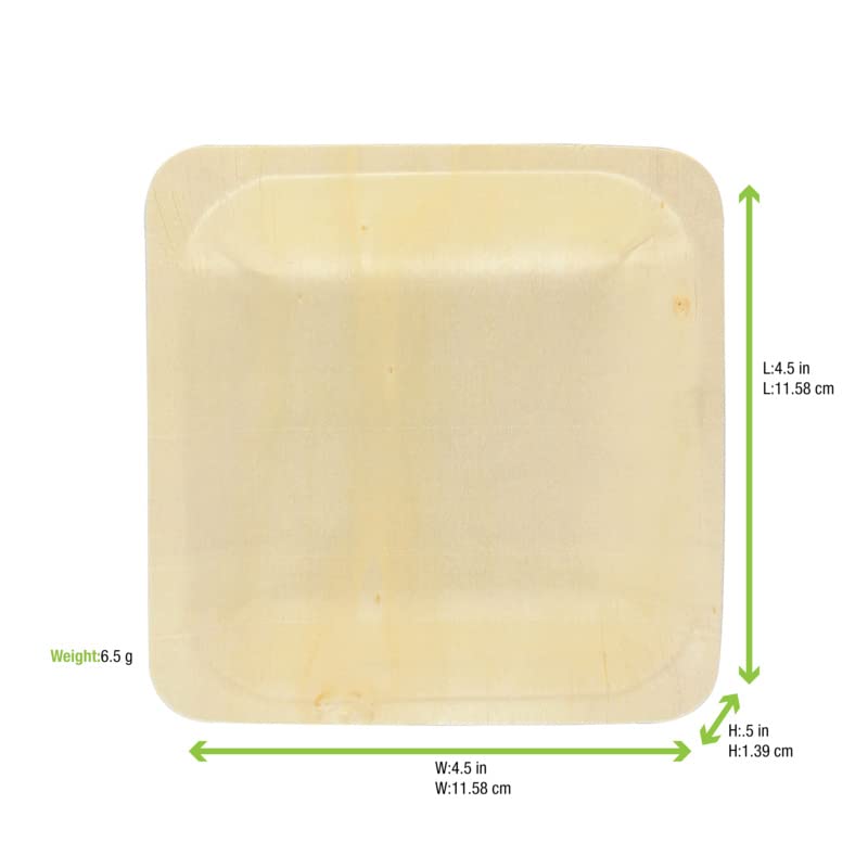 Eco-Friendly Compostable Birch Wood Square Plates - 4.5