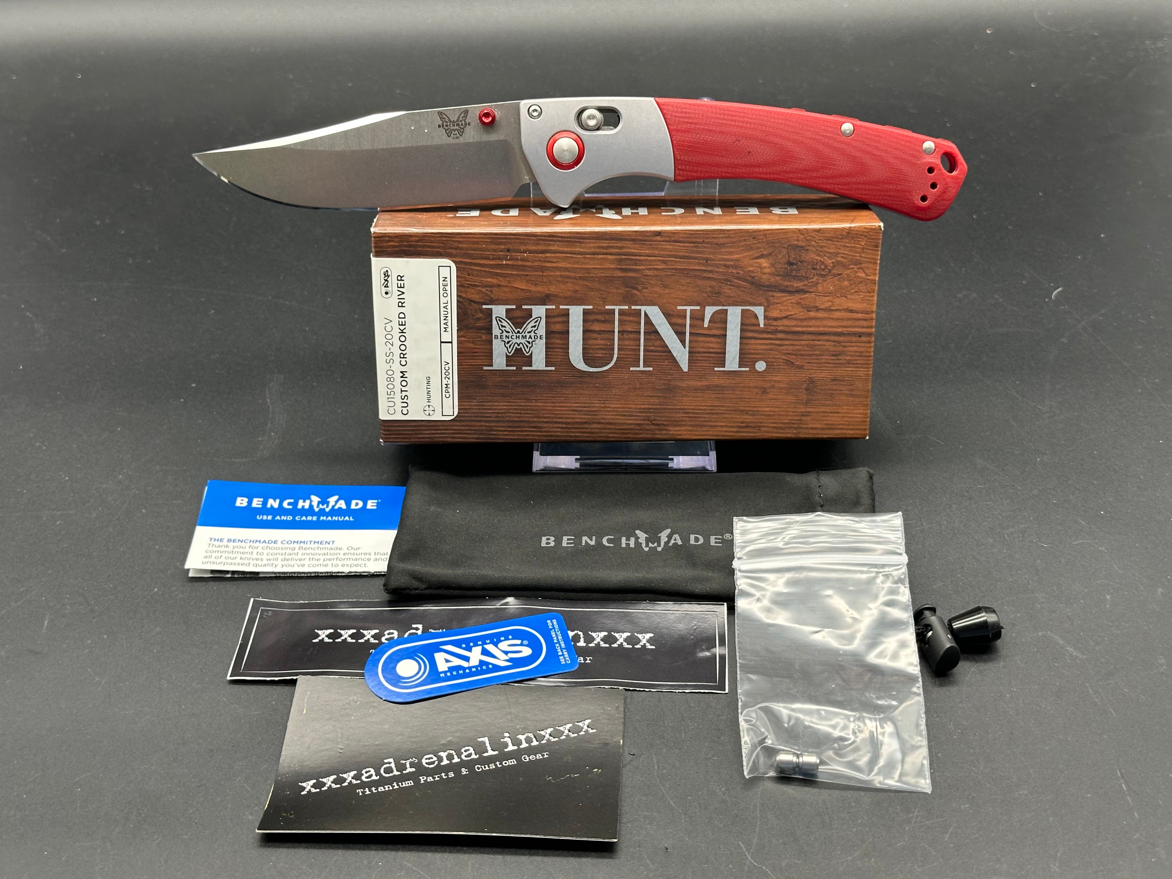 Benchmade Crooked River Custom Folding Knife - Red G10 Handle & 20CV Steel Blade | Hunting, Camping & Outdoor EDC Knife