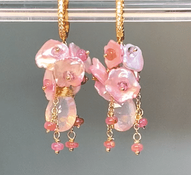 Rose Quartz Pink Keishi Pearl Cluster Earrings – Dainty Boho Jewelry for Women, Gift for Her, Wedding, Party & Everyday Wear