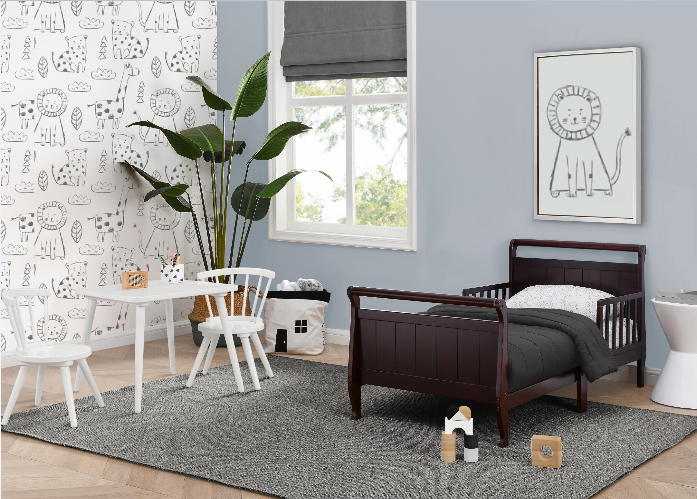 Wooden Sleigh Toddler Bed for Kids - Rustic Nursery Furniture for Boys & Girls - Perfect for Bedrooms, Daycare Centers, and Cozy Sleep Spaces