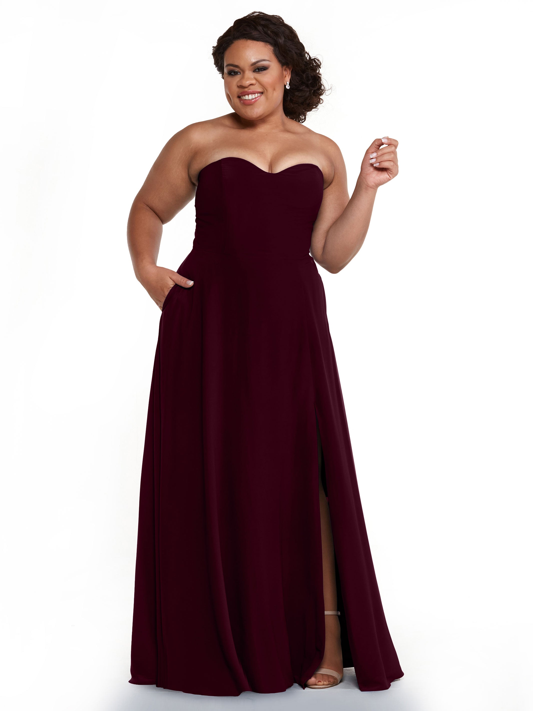 Strapless Stretch Chiffon A-Line Bridesmaid Dress with Pockets & Side Slit - Elegant Formal Wedding Party Gown for Bridesmaids, Evening Events & Special Occasions