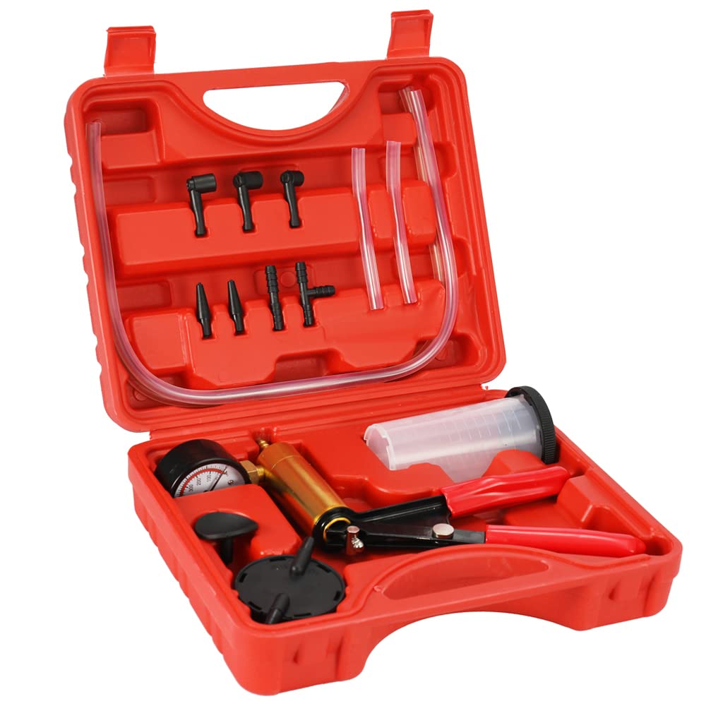 17-Piece Professional Handheld Car Vacuum Pump & Brake Bleeder Kit - 2-in-1 Automotive Fluid Tester with Reservoir for Brake Bleeding & Vacuum Testing | Perfect for DIY Mechanics & Auto Repair Shops