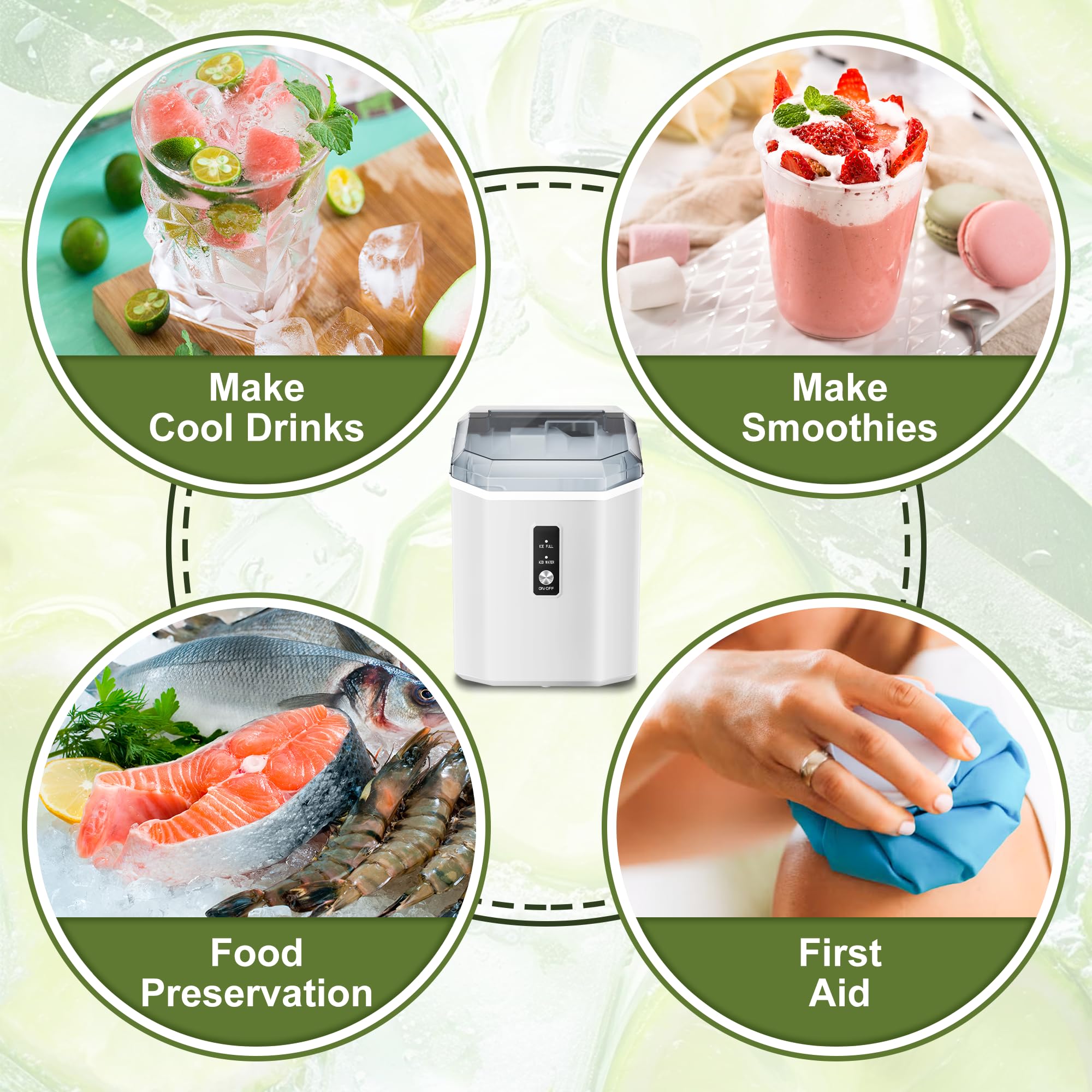 NicBex Countertop Nugget Ice Maker - 34Lbs/24H Self-Cleaning Portable Ice Machine with One-Button Operation | Perfect for Kitchen, Bar, Office, Party & Outdoor Entertaining | White