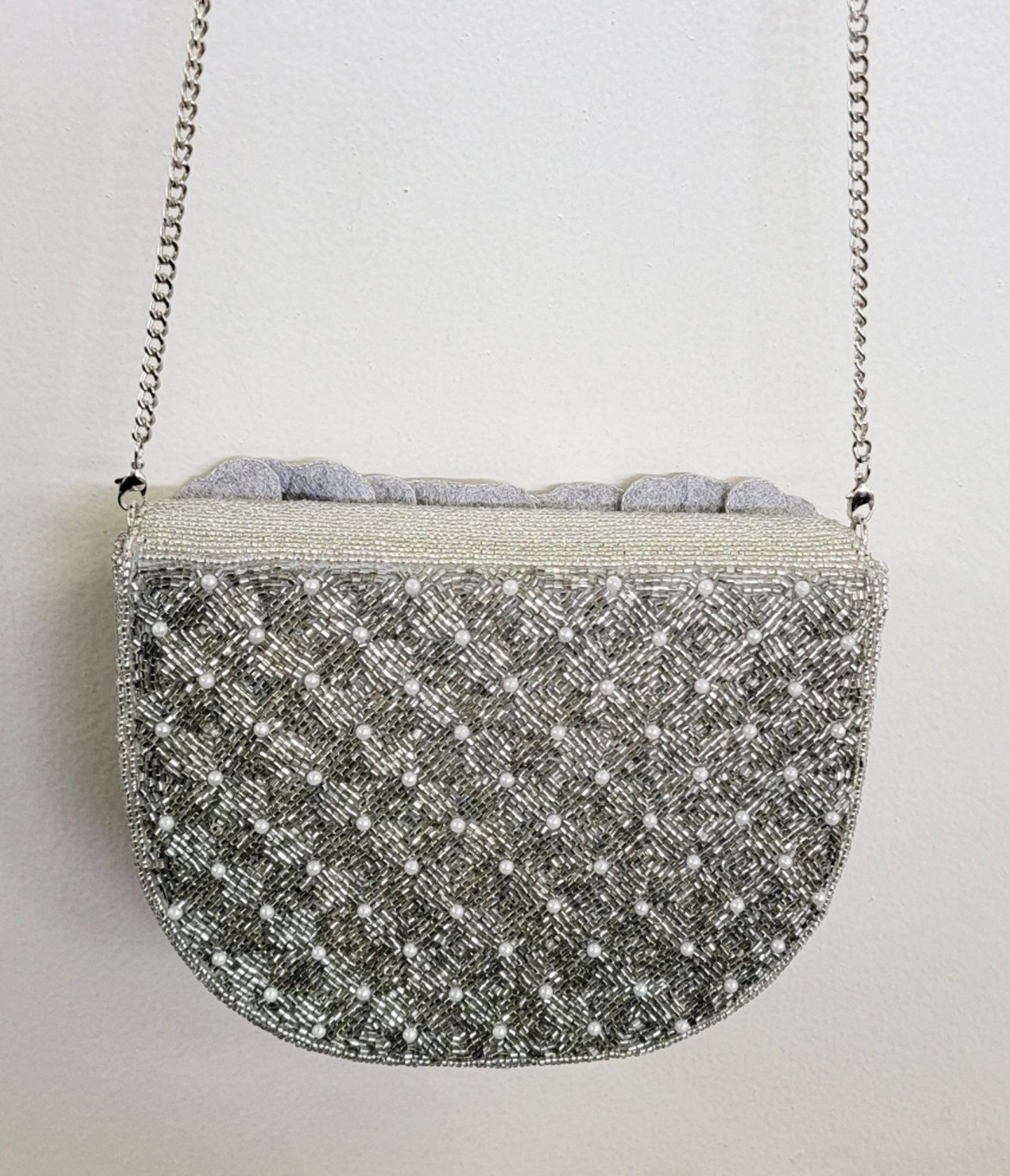 Elegant Silver Flower Beaded Crossbody Bag for Women - Stylish Boho Purse for Parties, Weddings & Date Nights