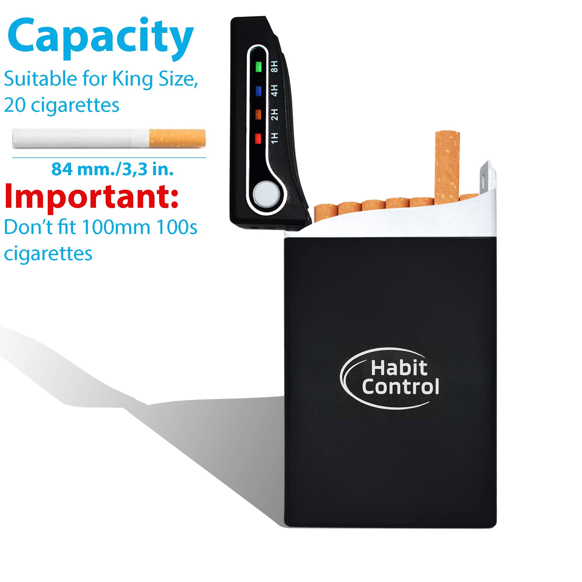 Quit Smoking Aid - 84mm/3.3in King Size Cigarette Case with Timer | Habit Control & Smoking Cessation Tool | Portable Timer Lock Box for 20 Cigarettes | Perfect for Travel, Office & Home Use