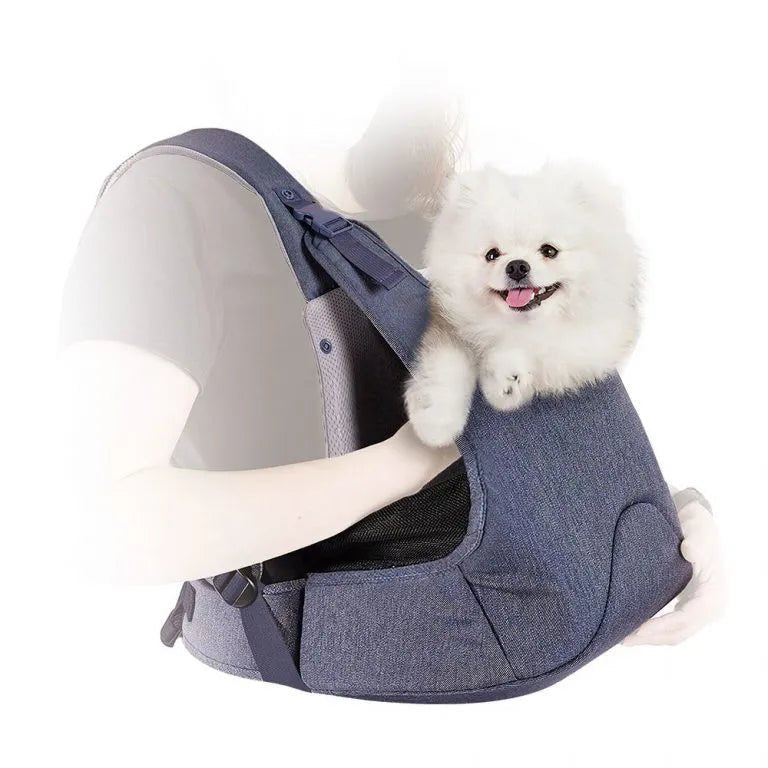 Hug Pack Dog Sling Carrier - Adjustable Pet Carrier for Small Dogs & Cats, Comfortable Hands-Free Design, Blue Jeans - Perfect for Travel, Hiking & Outdoor Adventures