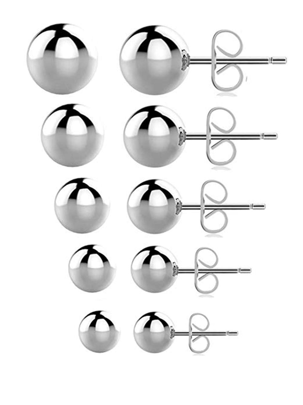 316L Surgical Steel Ball Stud Earrings for Women - 5 Pair Set with Assorted Sizes | Hypoallergenic Round Earrings for Girls & Women | Perfect for Everyday Wear, Parties & Gifting