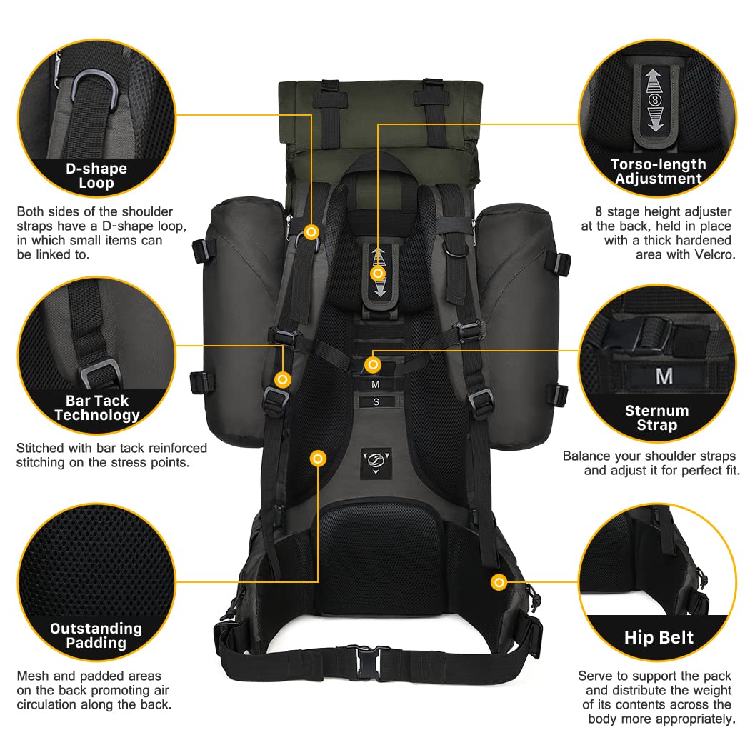 Mardingtop 65+10L Military Tactical Backpack with Rain Cover - Waterproof Hiking Backpack for Trekking, Camping & Outdoor Travel | Perfect for Adventure, Survival Gear & Daily Commute
