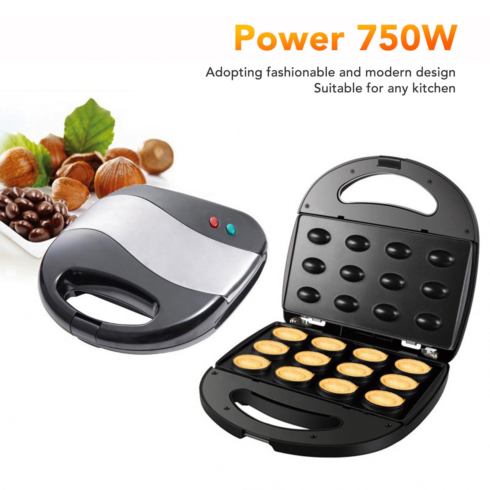 Electric Walnut Cookie Maker - 12 Pcs Non-Stick Double Sided Oreshki Mold with US Plug (110V) - 9.06 x 9.06 x 3.15 Inch Granite Oreshki Maker for Homemade Russian Nutty Cookies - Perfect for Holiday Baking & Family Gatherings