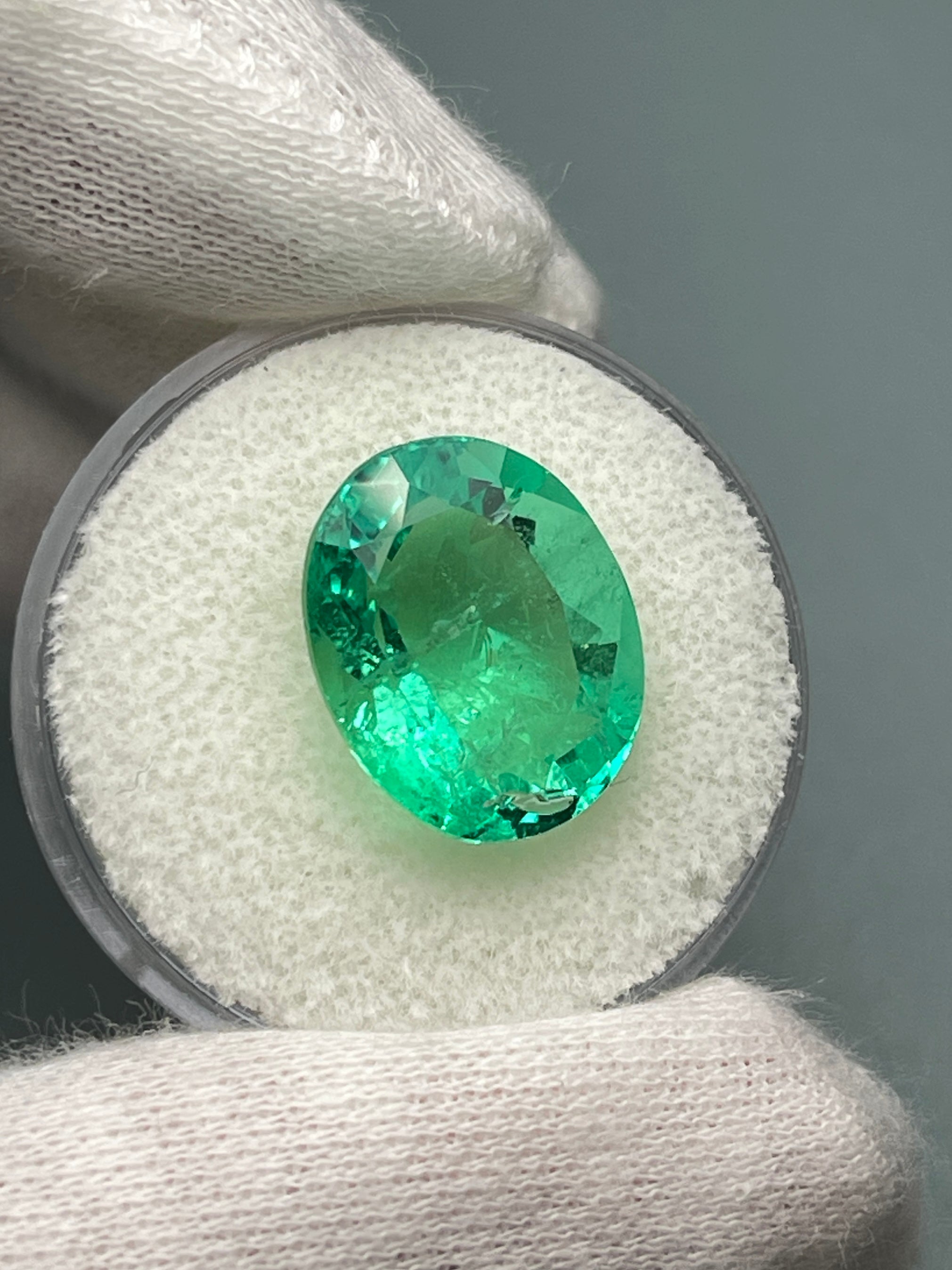 8.40 Carat 15x12mm Muzo Yellowish Green Natural Loose Colombian Emerald Oval Cut Gemstone for Jewelry Making & Engagement Rings
