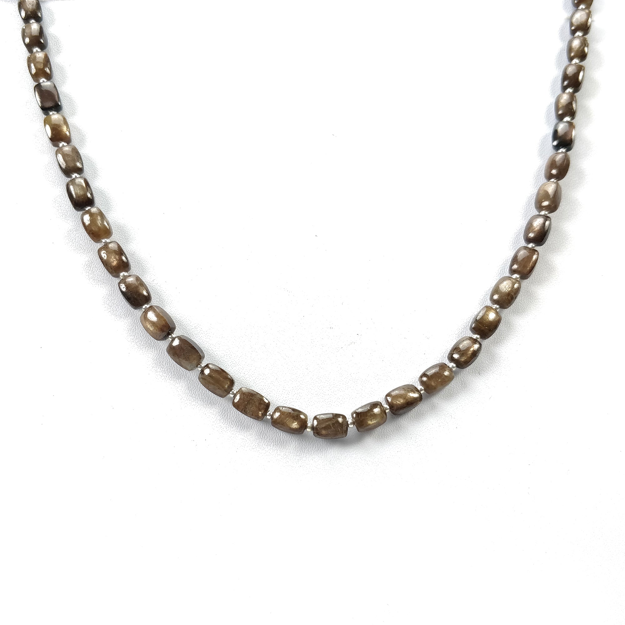 Natural Untreated Golden Brown Chocolate Sapphire Gemstone Necklace - 95.55cts Cushion Cut 925 Sterling Silver Jewelry (7x5mm, 18
